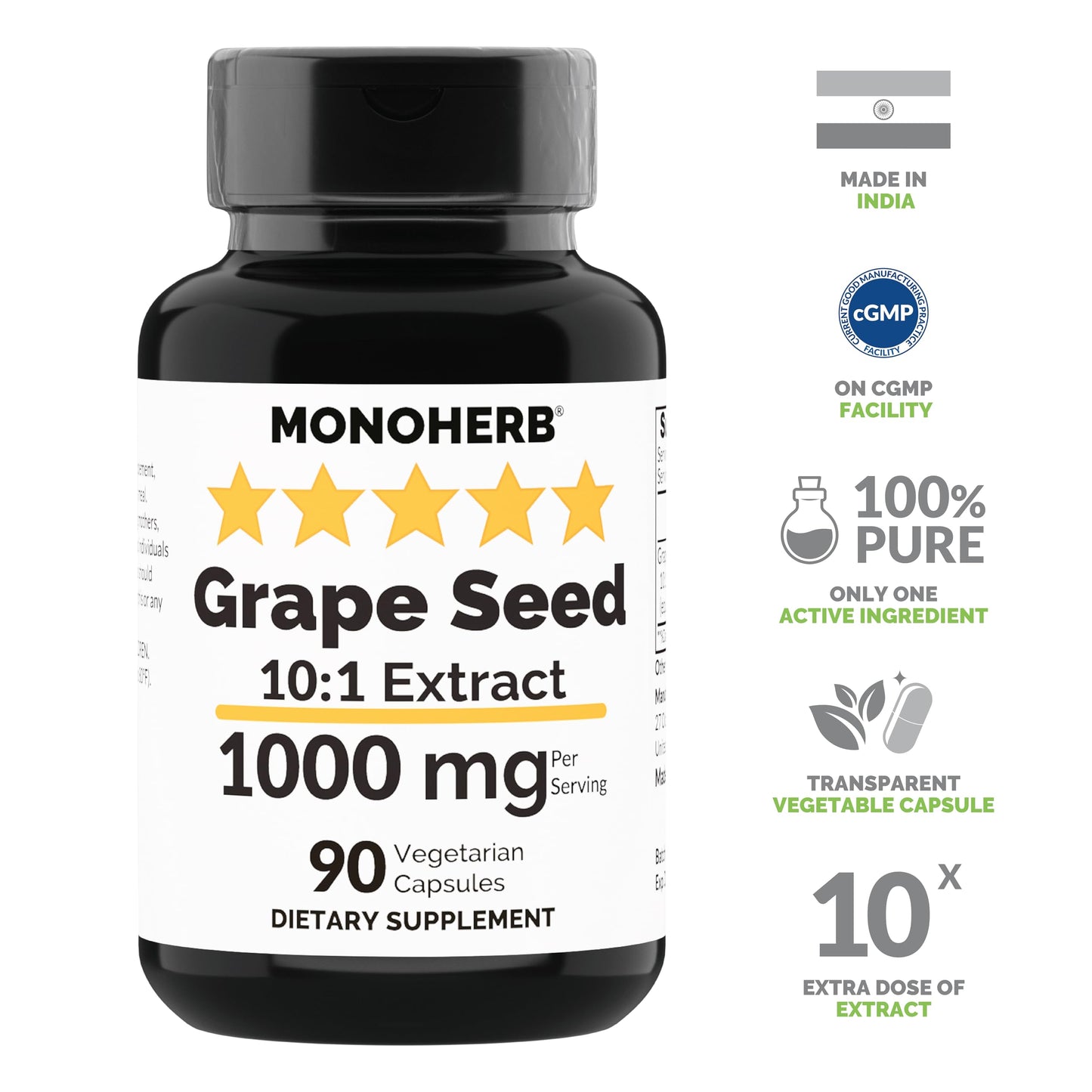 MONOHERB Grape Seed Extract 1000 mg Capsule, 90 Count