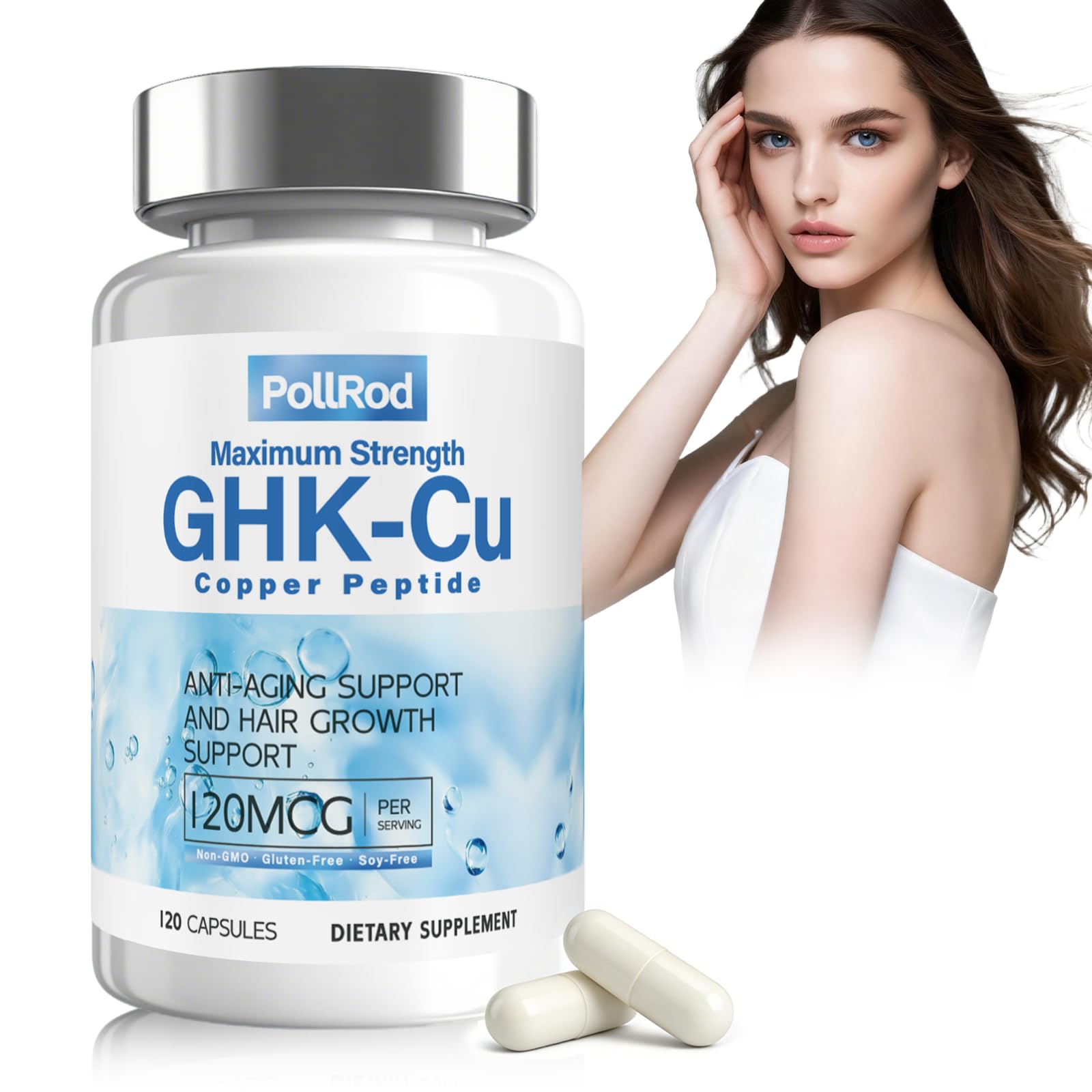 PollRod GHK-Cu Copper Peptide Supplement Capsules, 120 Count