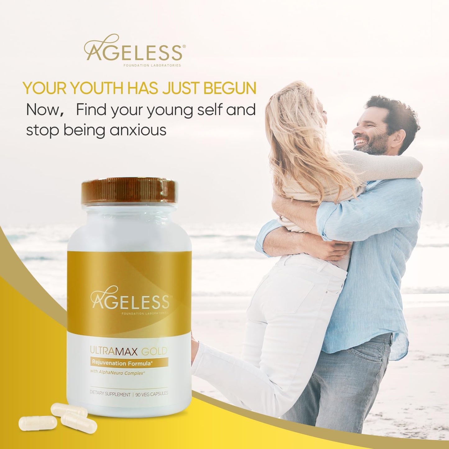 Ageless Foundation Laboratories Ageless HGH Supplements for Women & Men, Ultra MAX Gold 90 Capsules