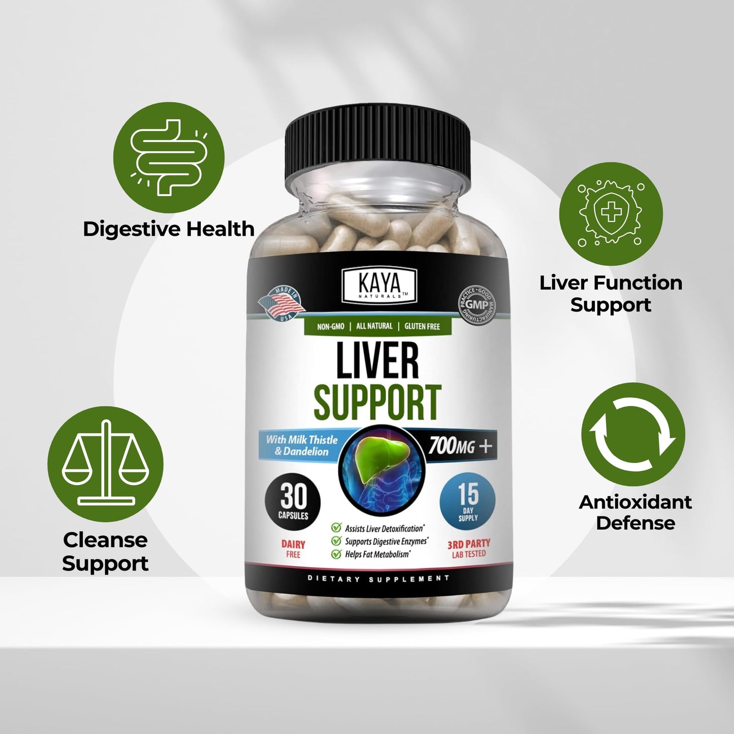 Kaya Naturals Liver Cleanse Detox & Repair Milk Thistle Supplement Capsules 30