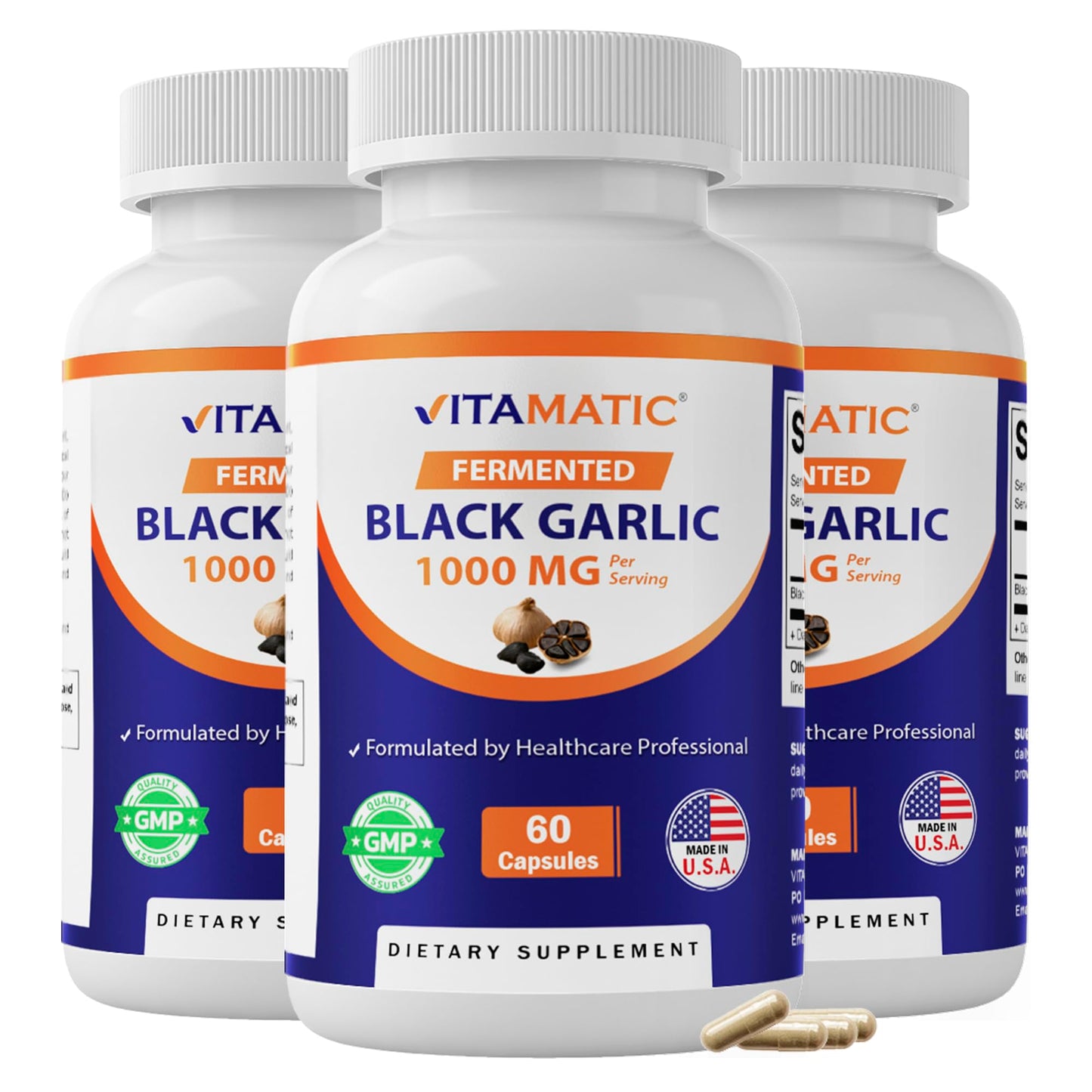Vitamatic Fermented Black Garlic Extract 1000 mg Capsules, 180 Capsules