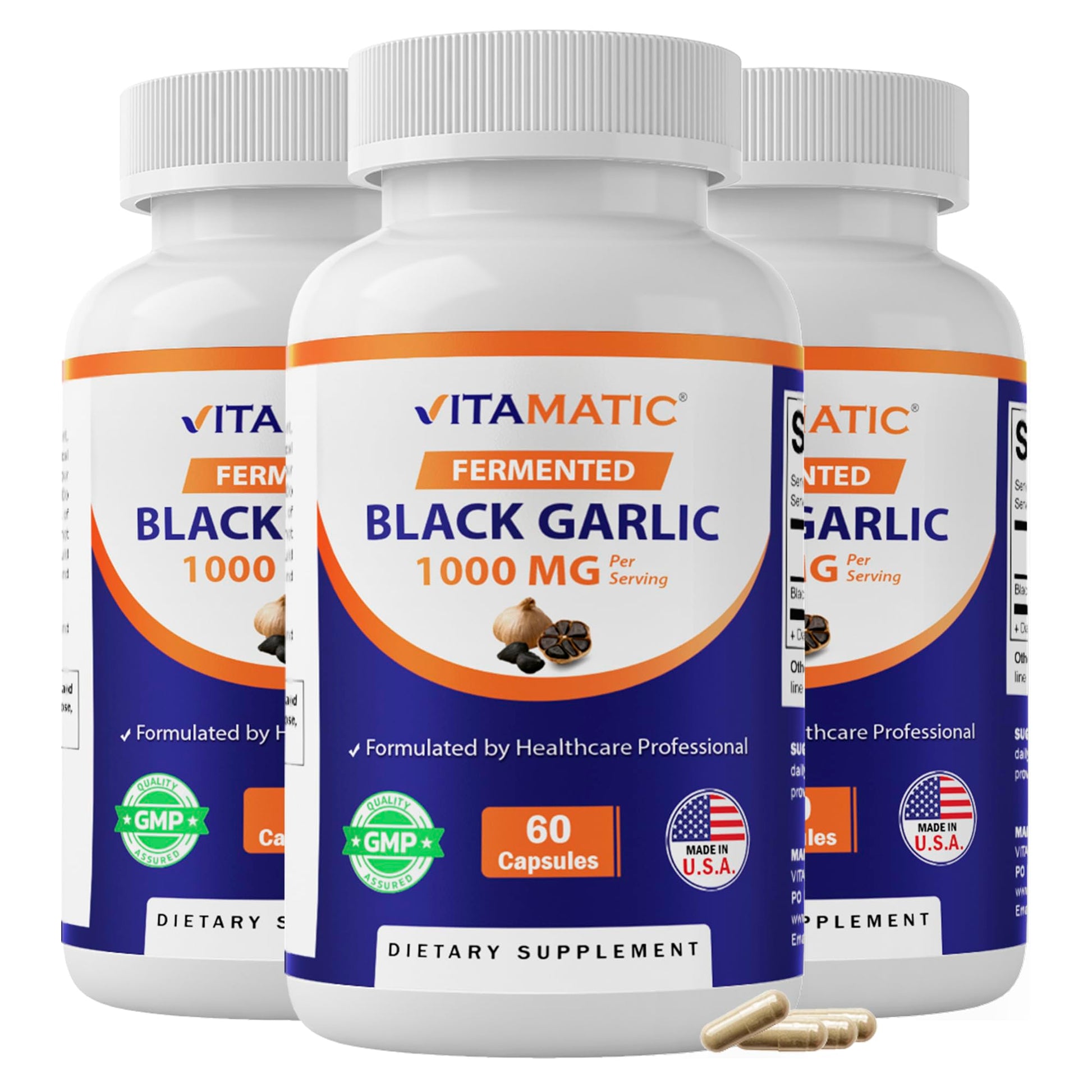 Vitamatic Fermented Black Garlic Extract 1000 mg Capsules, 180 Capsules