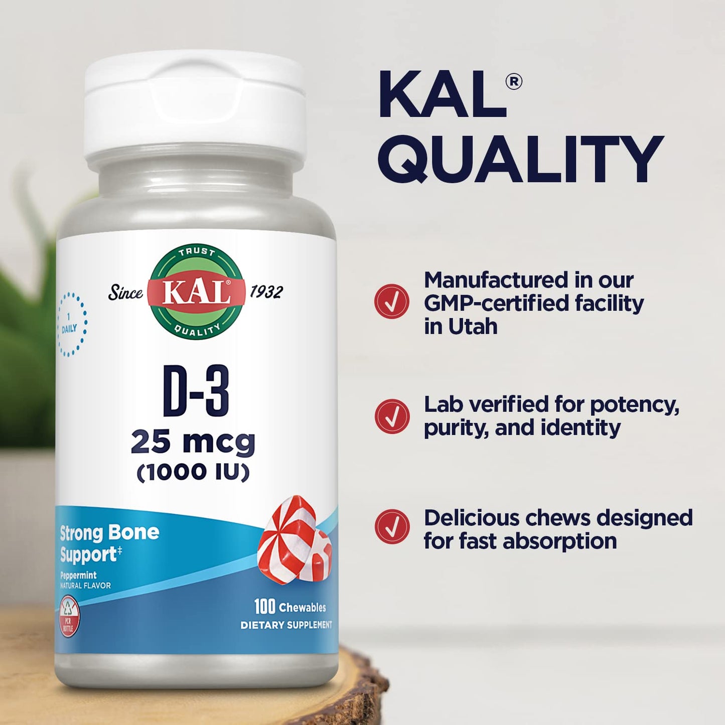 KAL Vitamin D3 1000 IU (25 mcg) Chewables, 100 Chews