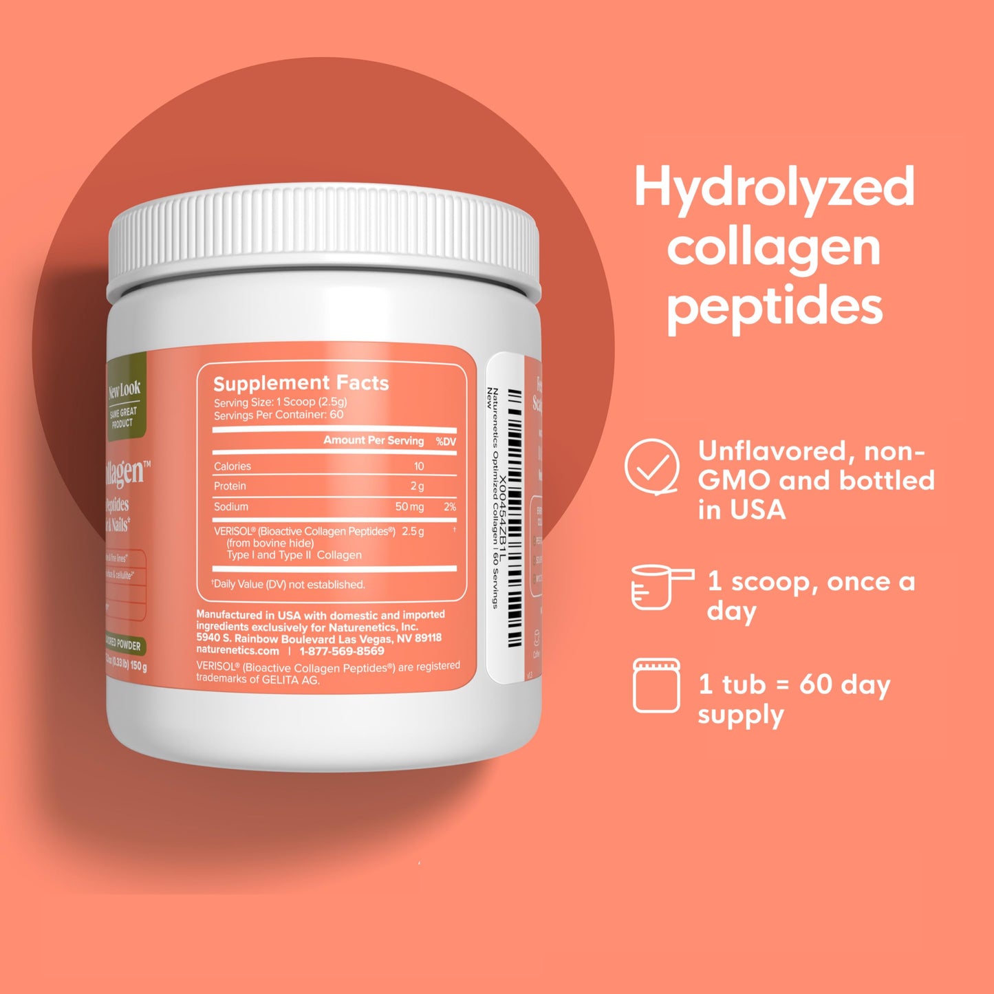 Naturenetics Collagen Peptides Powder for Hair, Skin & Nails - Hydrolyzed, Unflavored, 5.3 Ounce