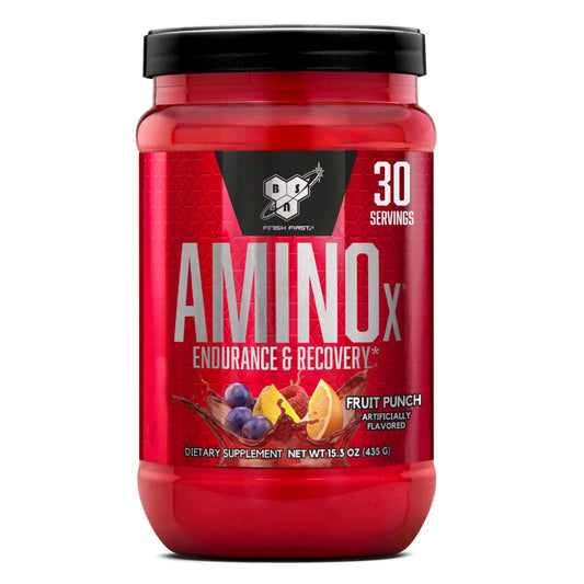 BSN Amino X Muscle Recovery & Endurance Powder, BCAAs, 30 Servings, Fruit Punch