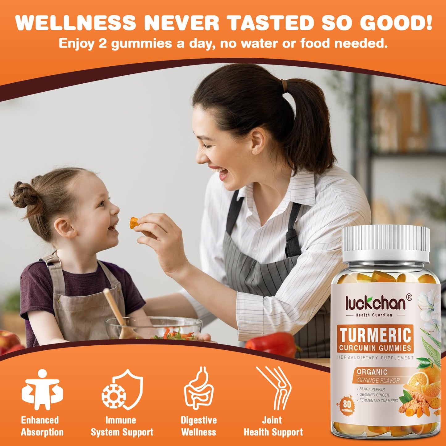 LUCKCHAN Turmeric Curcumin Gummies with Ginger & Black Pepper Herbal Supplement, 400 Count