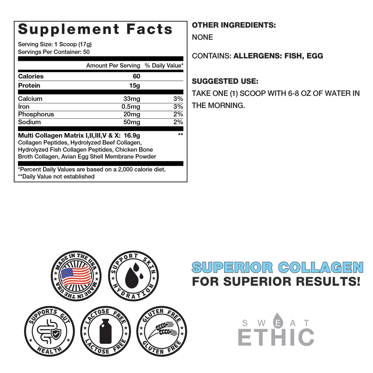 Sweat Ethic Multi Source Collagen Peptides Powder 30 Servings