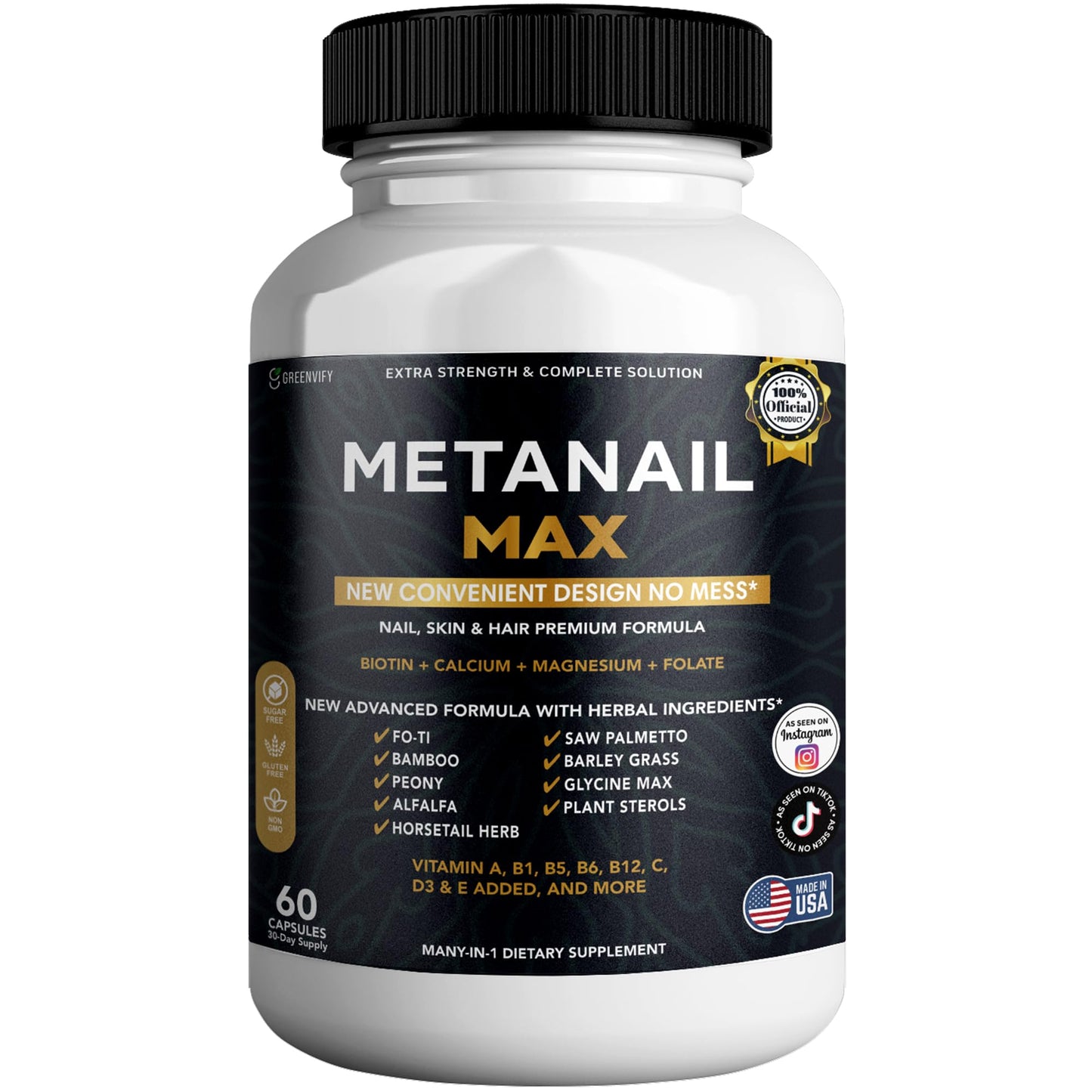 GREENVIFY Metanail Max Hair, Skin & Nail Supplement Capsules, 60 Capsules