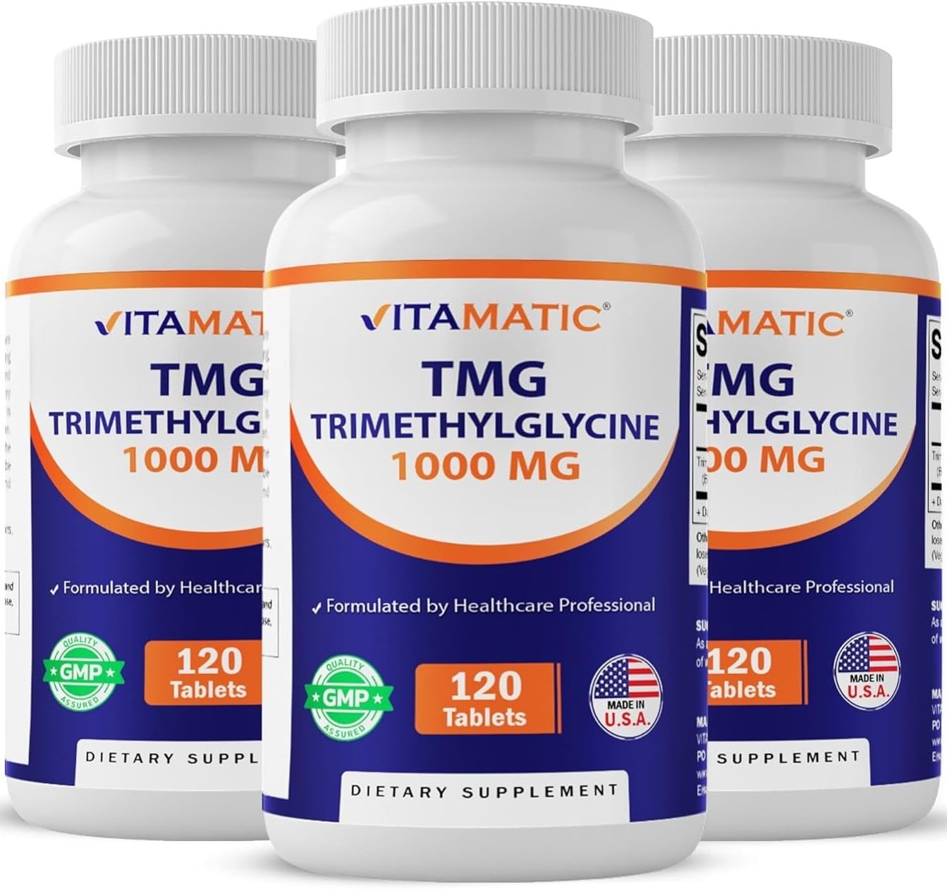 Vitamatic TMG 1000mg Tablets, Trimethylglycine (Betaine Anhydrous), 120 Count