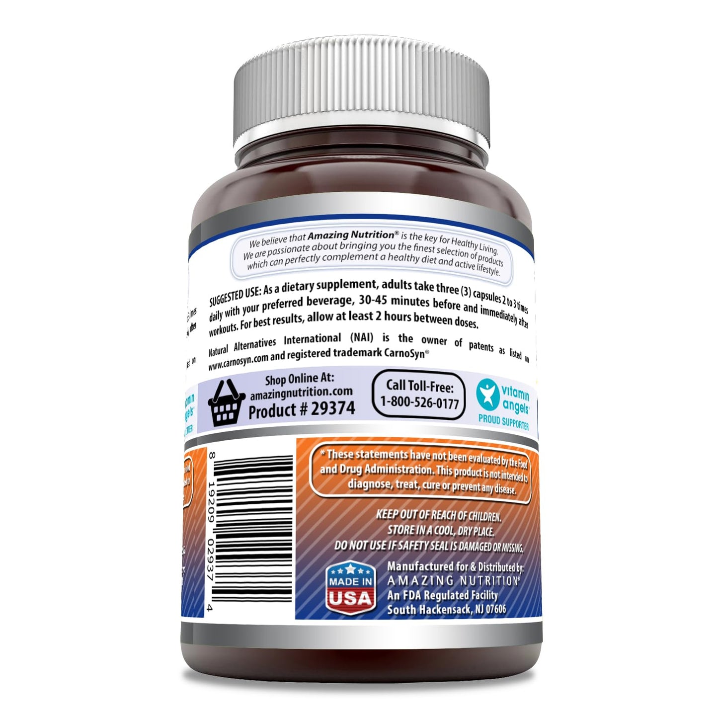 Amazing Nutrition Beta Alanine Supplement 2250 Mg Per Serving 1 Capsule