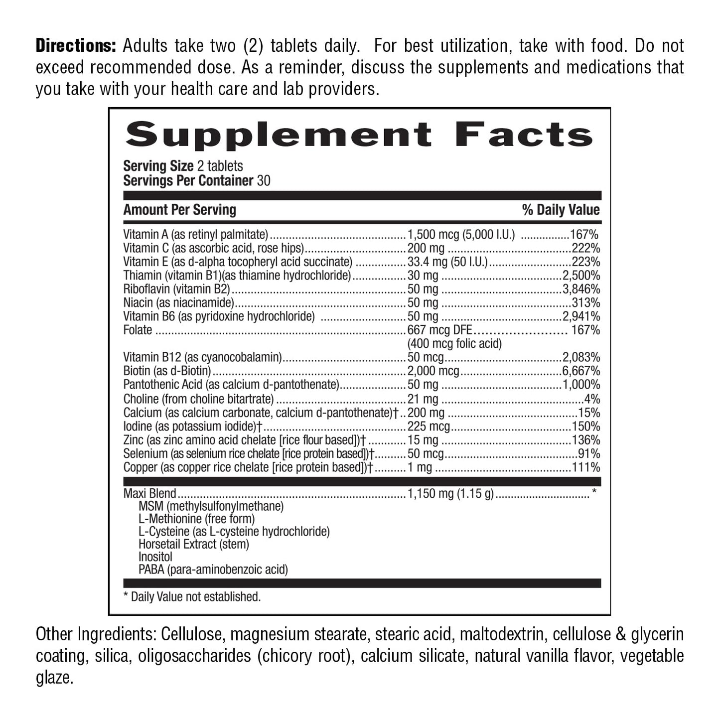 Country Life Maxi-Hair Supplement 2000mcg Biotin & Vitamins for Hair, Skin & Nails Tablet, 60 Tablets