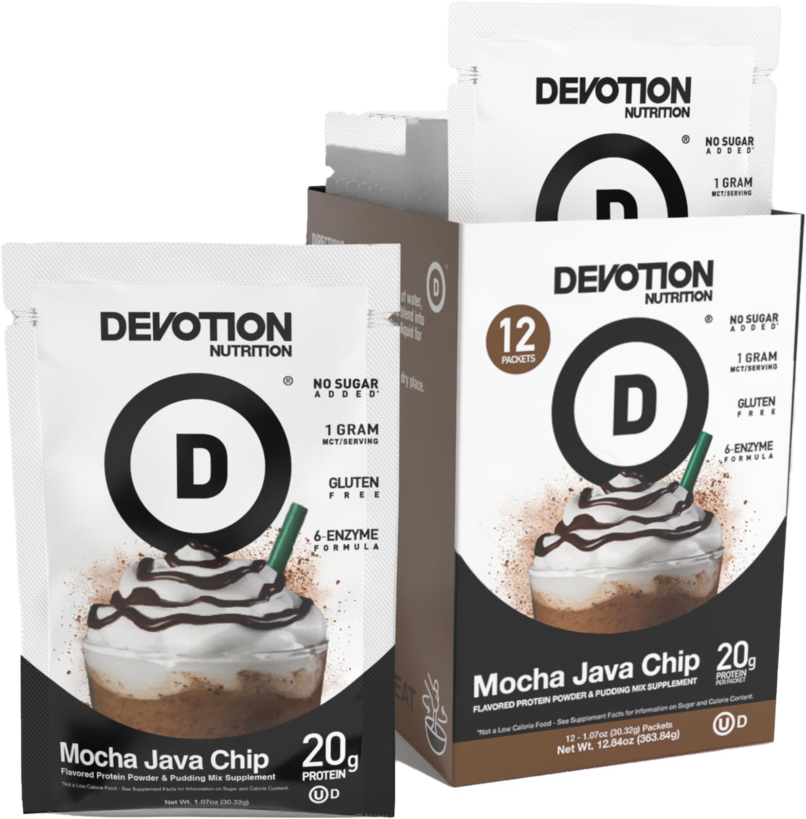 Devotion Nutrition Protein Powder Blend Packets, 12-Count, Mocha Java Chip