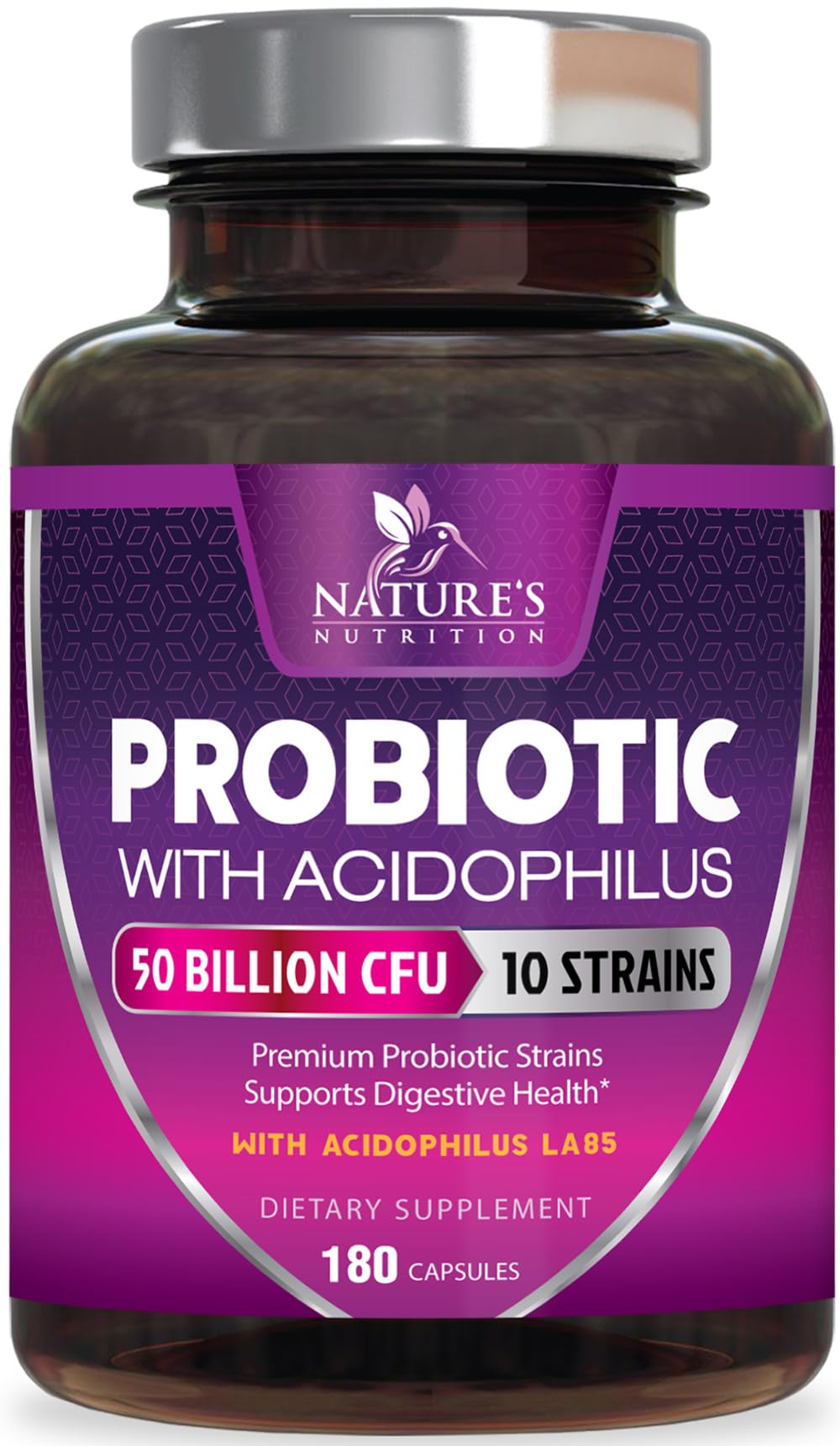Nature's Nutrition Probiotics 50 Billion CFU per Capsule - 10 Strains & Prebiotics, 180 Capsules