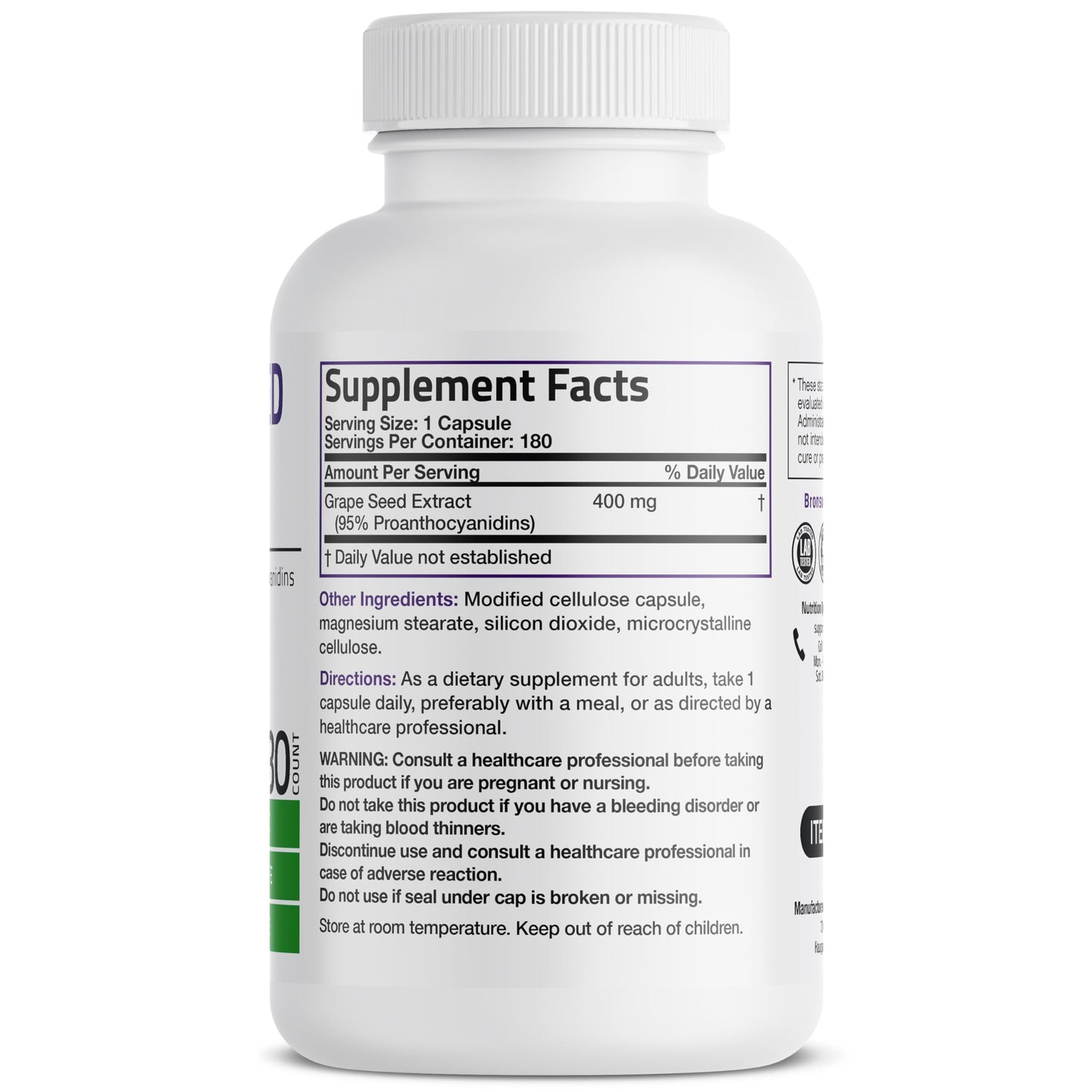Bronson Grape Seed Extract 400 mg Capsules, 180 Vegetarian Capsules