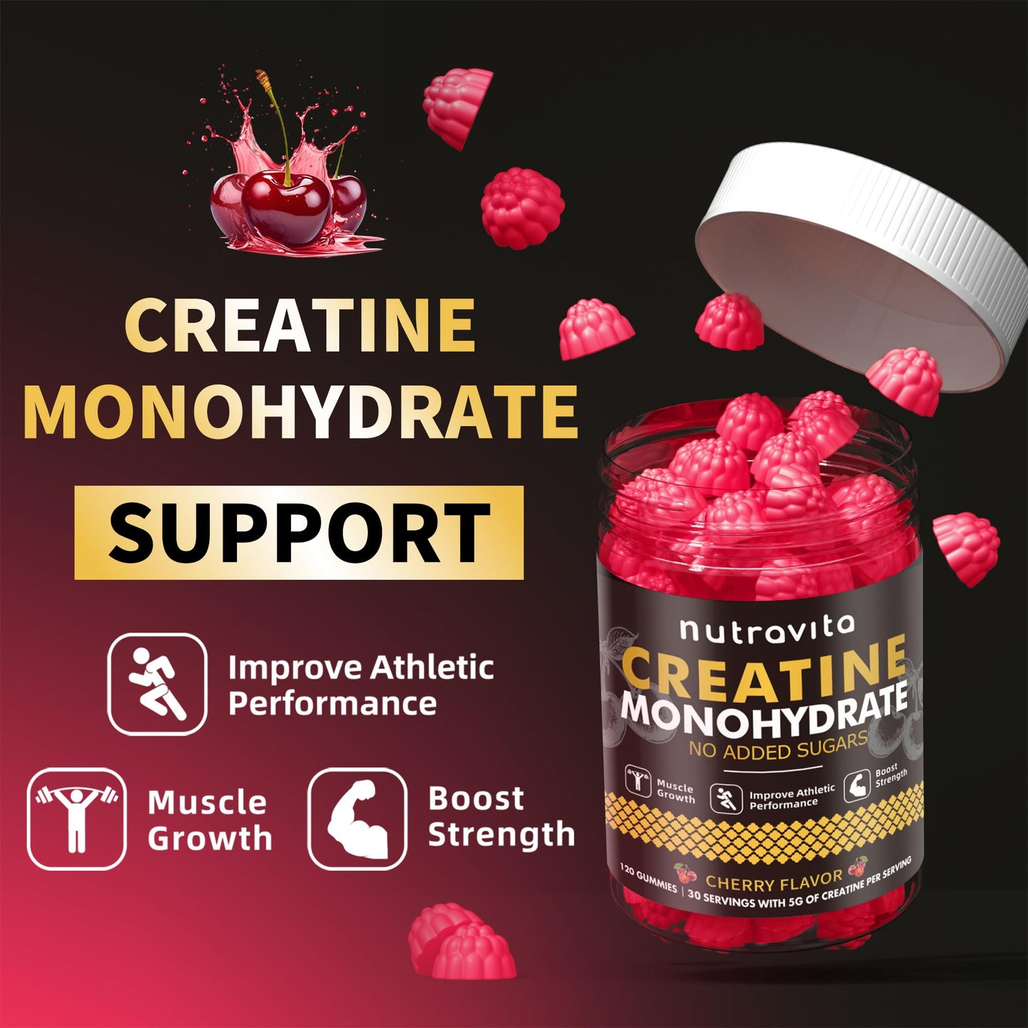 Nutravita Creatine Gummy - Creatine Monohydrate Gummies, 120 Count