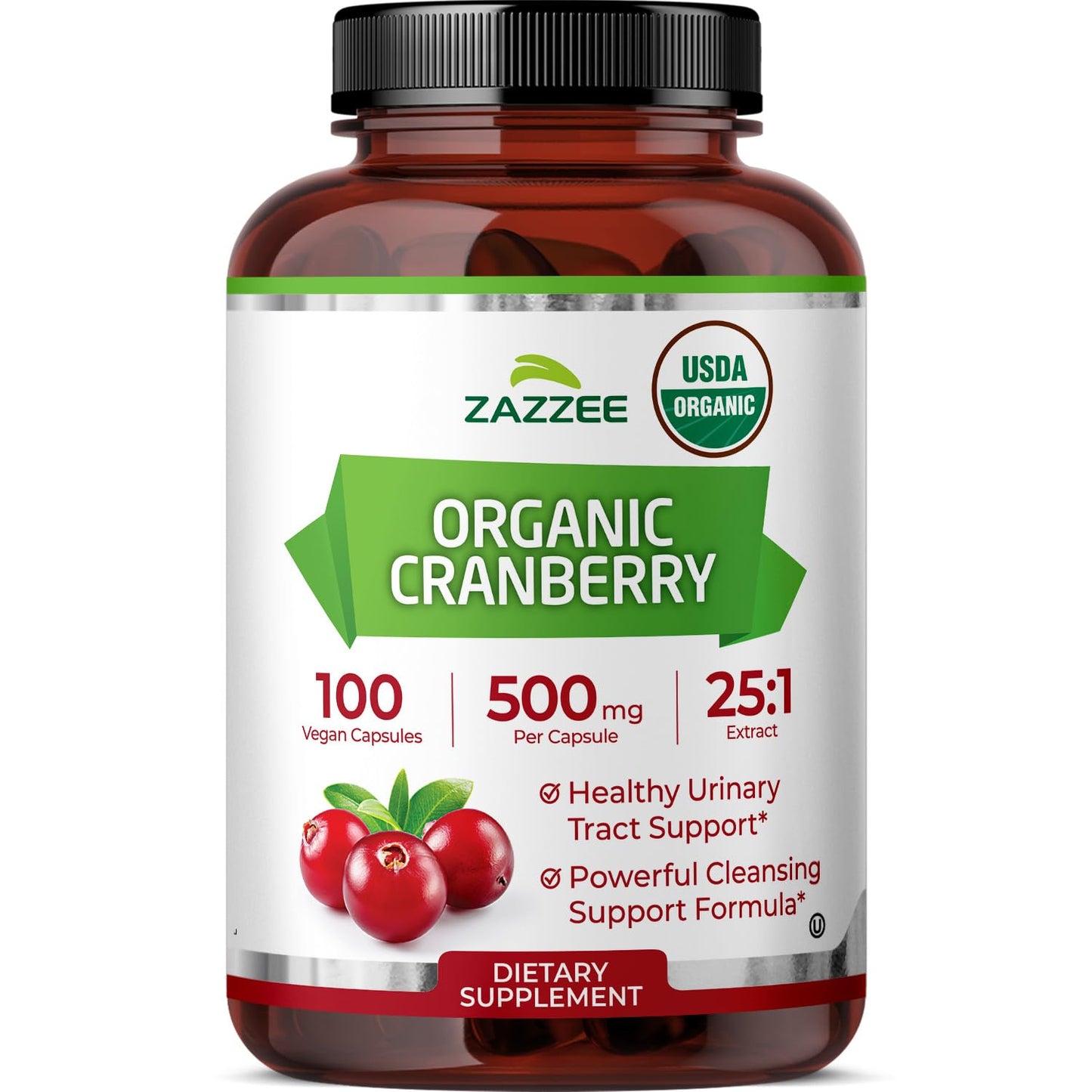 Zazzee USDA Organic Cranberry 25:1 Extract, 500 mg per Capsule, 100 Capsules