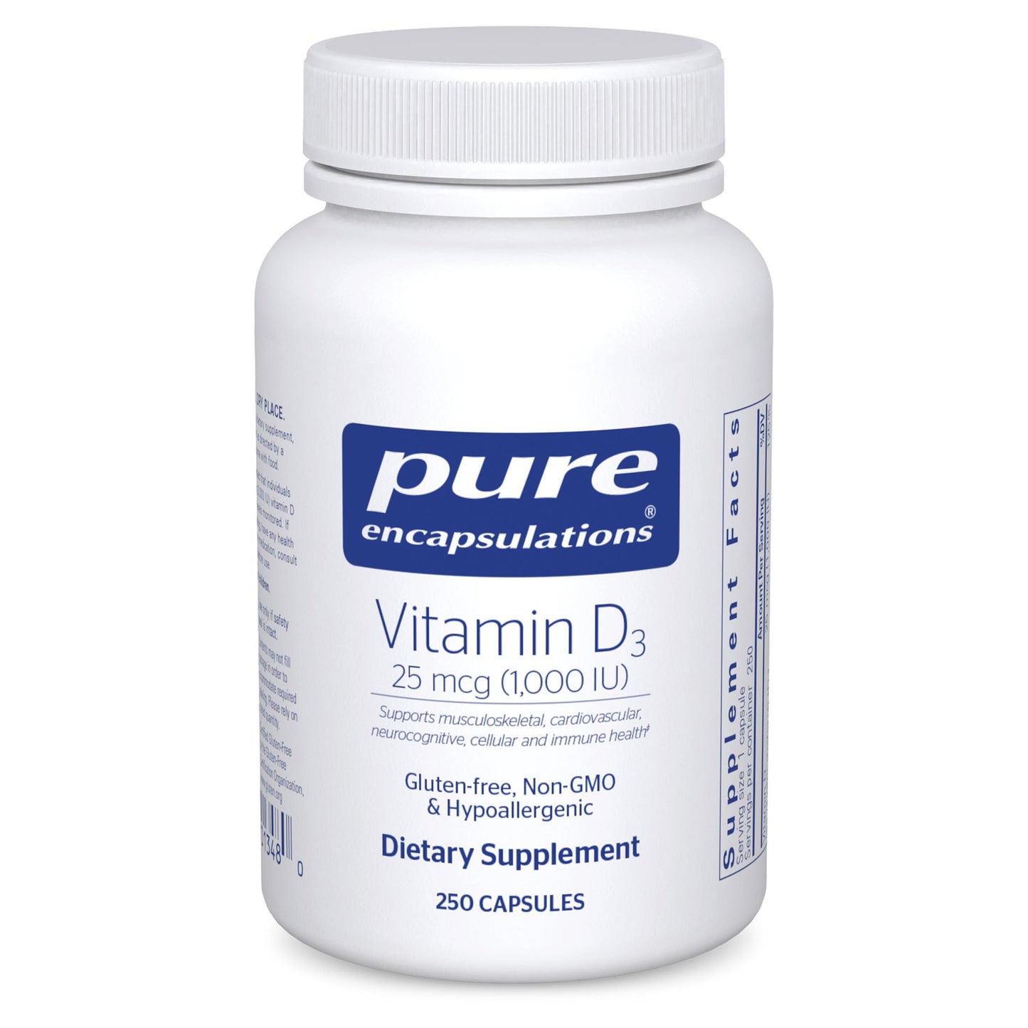 Pure Encapsulations Vitamin D3 25 mcg (1,000 IU) Capsules, 250 Capsules