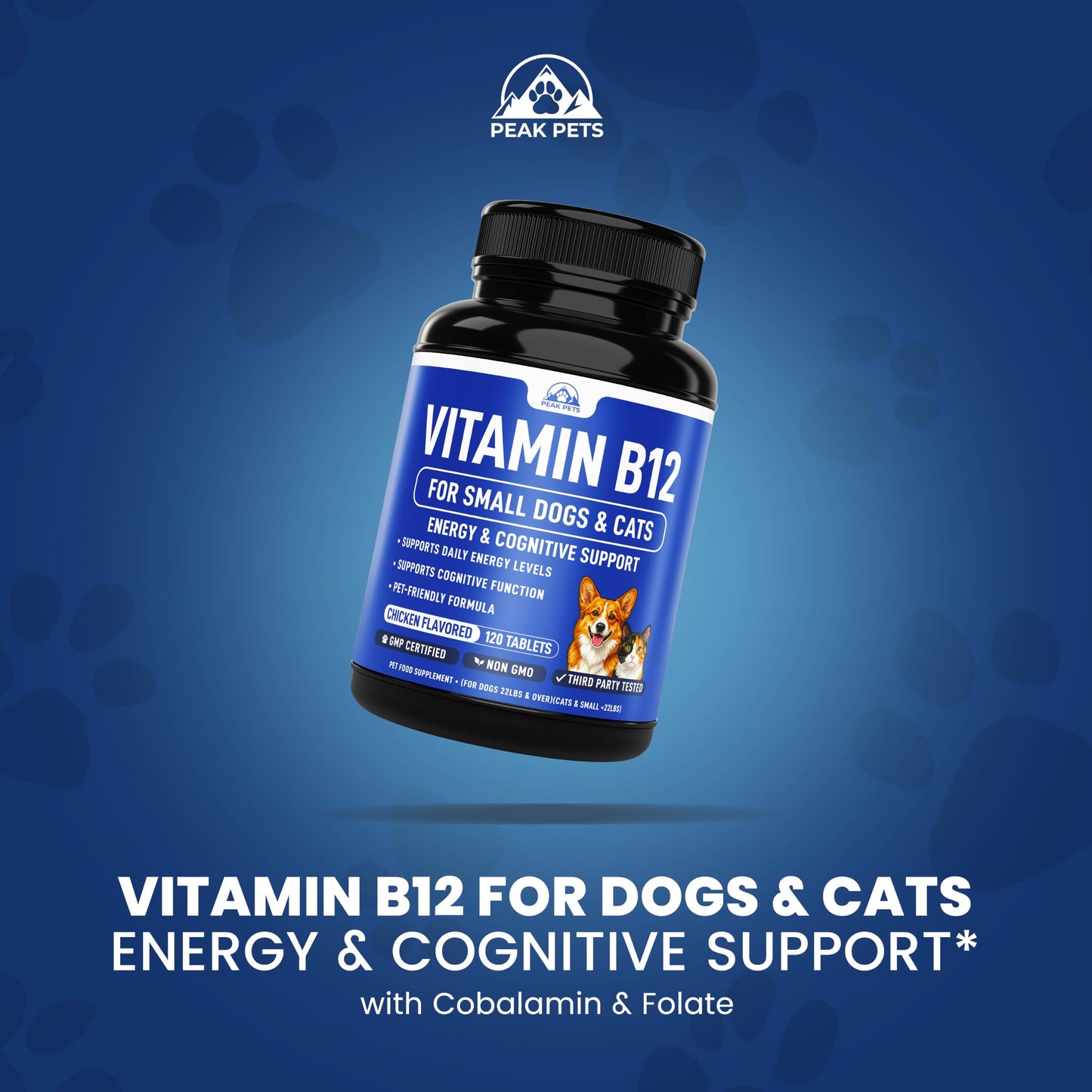 Peak Pets Vitamin B12 Supplement for Small Dogs & Cats Tablets, 120