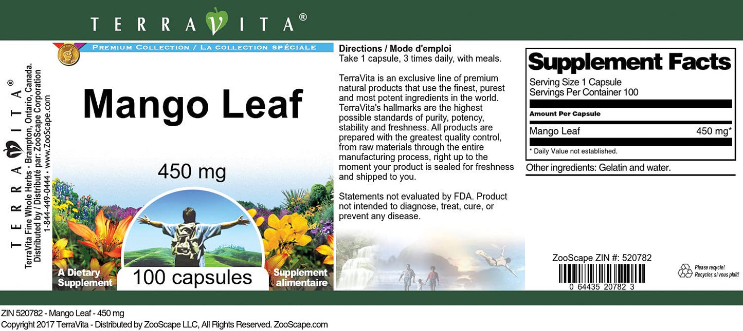 Terravita Mango Leaf - 450 mg Capsule, 100 Count