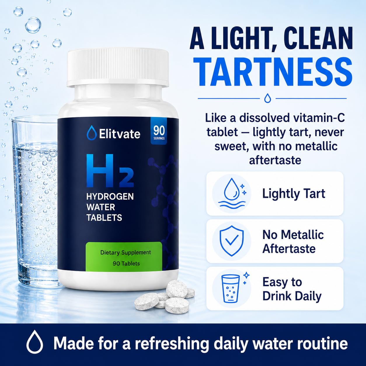 Elitvate Hydrogen Water Tablets with Magnesium, 90 Count