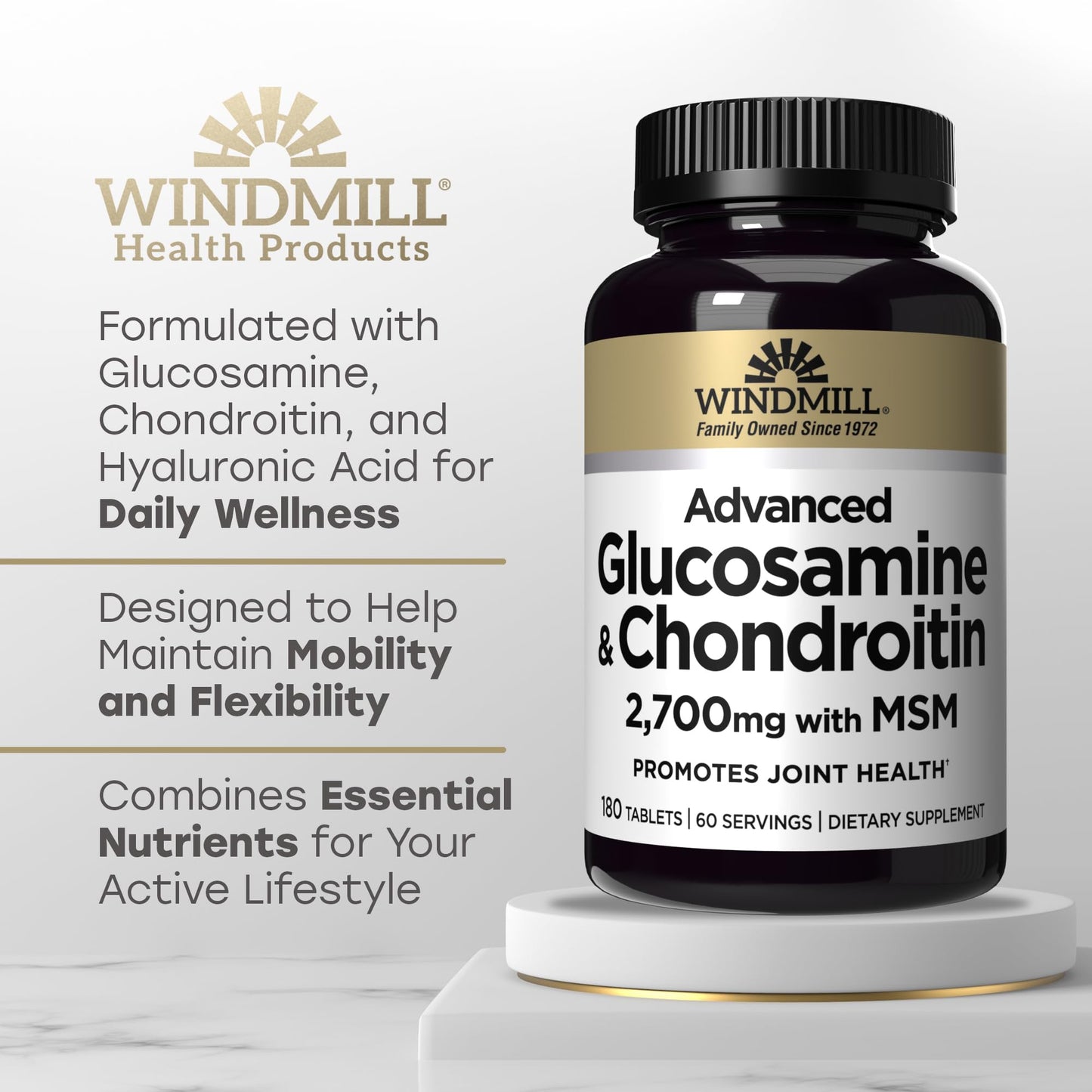 Windmill Natural Vitamins Advanced Glucosamine & Chondroitin Tablets, 180 Count
