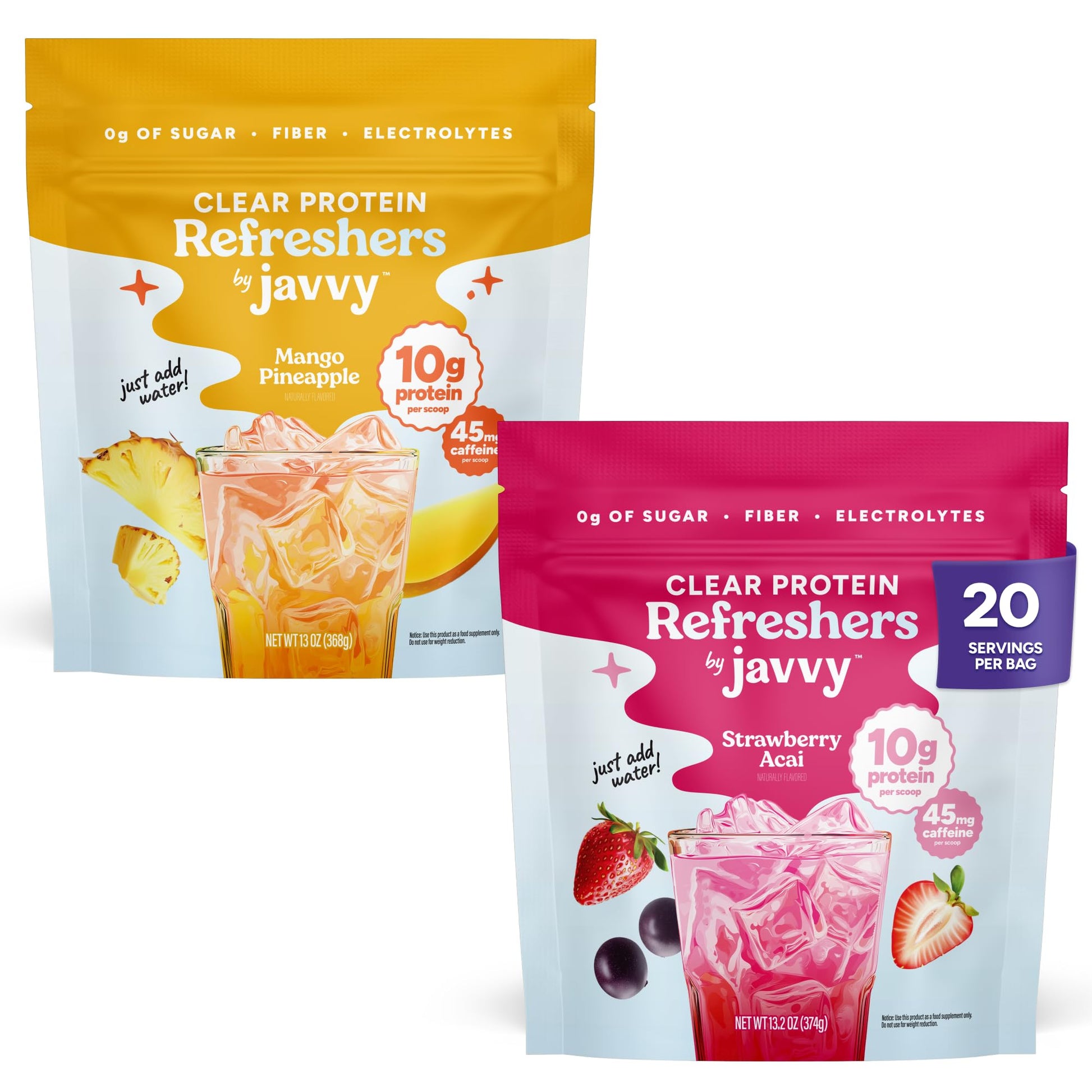 Javvy Clear Protein Powder with Clear Whey Protein, Variety, 2 Pack, 40 Servings