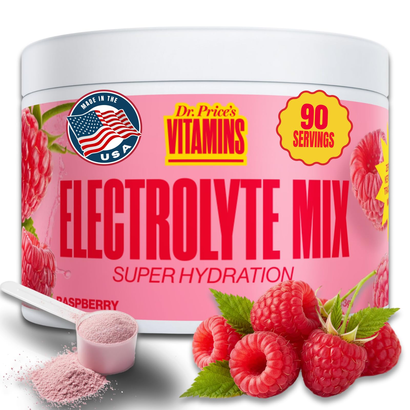 Dr. Price's Vitamins Electrolytes Powder Sugar Free Raspberry 90 Servings