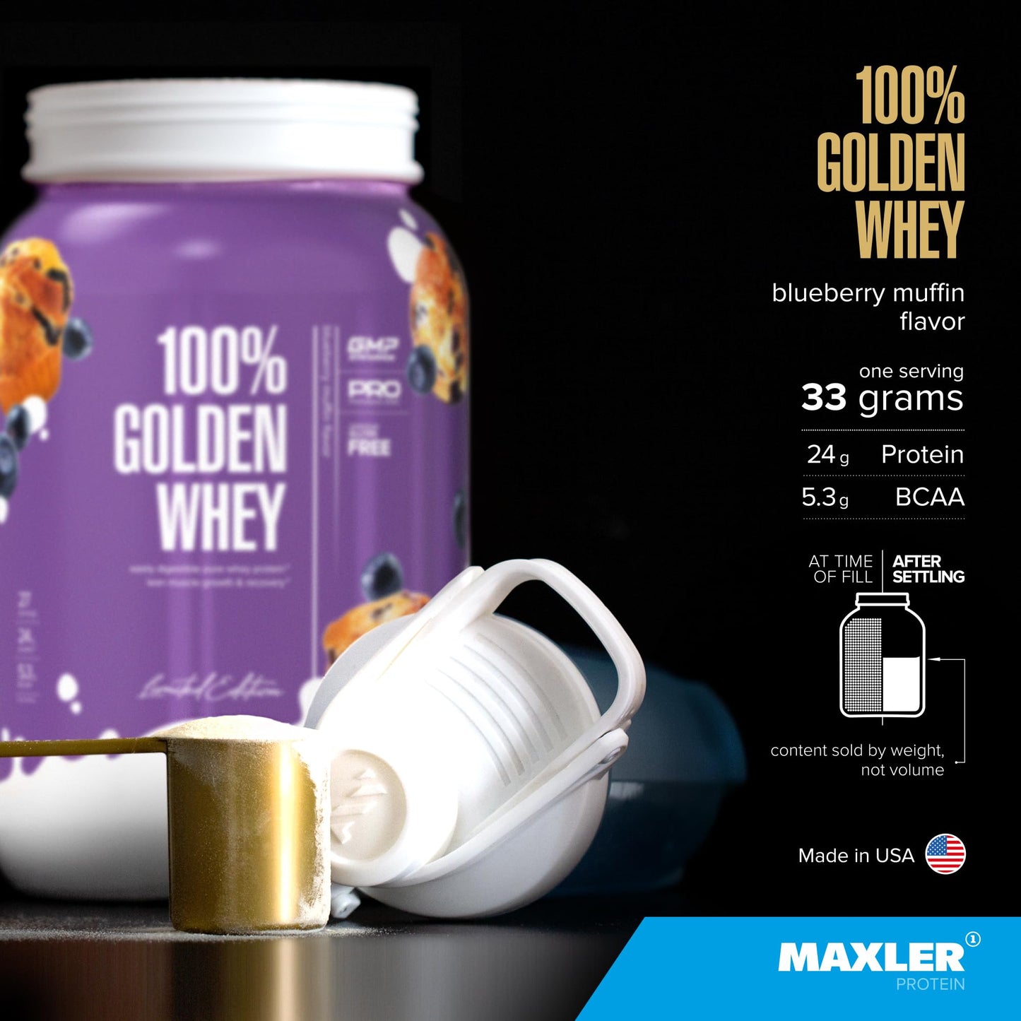 Maxler 100% Golden Whey Raspberry Cheesecake and Blueberry Muffin Bundle Powder, 64 Servings