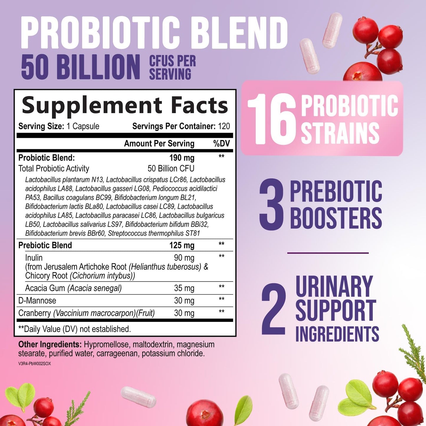 Nature's Nutrition Probiotics for Women - Probiotic Blend 50 Billion CFU per Capsule, 16 Feminine Health Strains, Prebiotic for Vaginal pH Balance & Urinary Health - Capsules, 120 Count