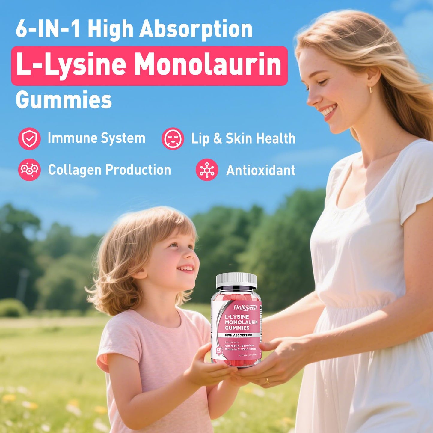 HOLLEGEND L-Lysine Monolaurin Gummies 60 Ct