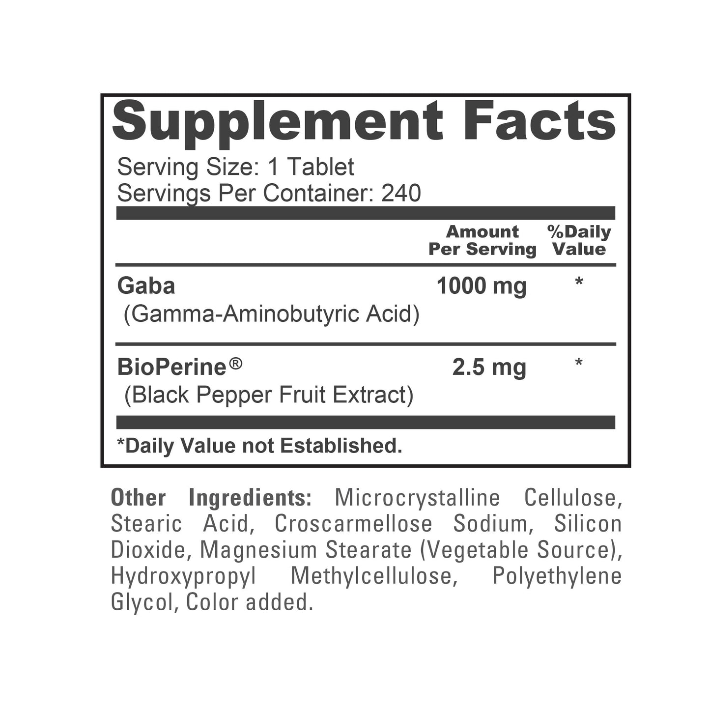 NusaPure GABA 1000mg Per Serving 240 Tablets