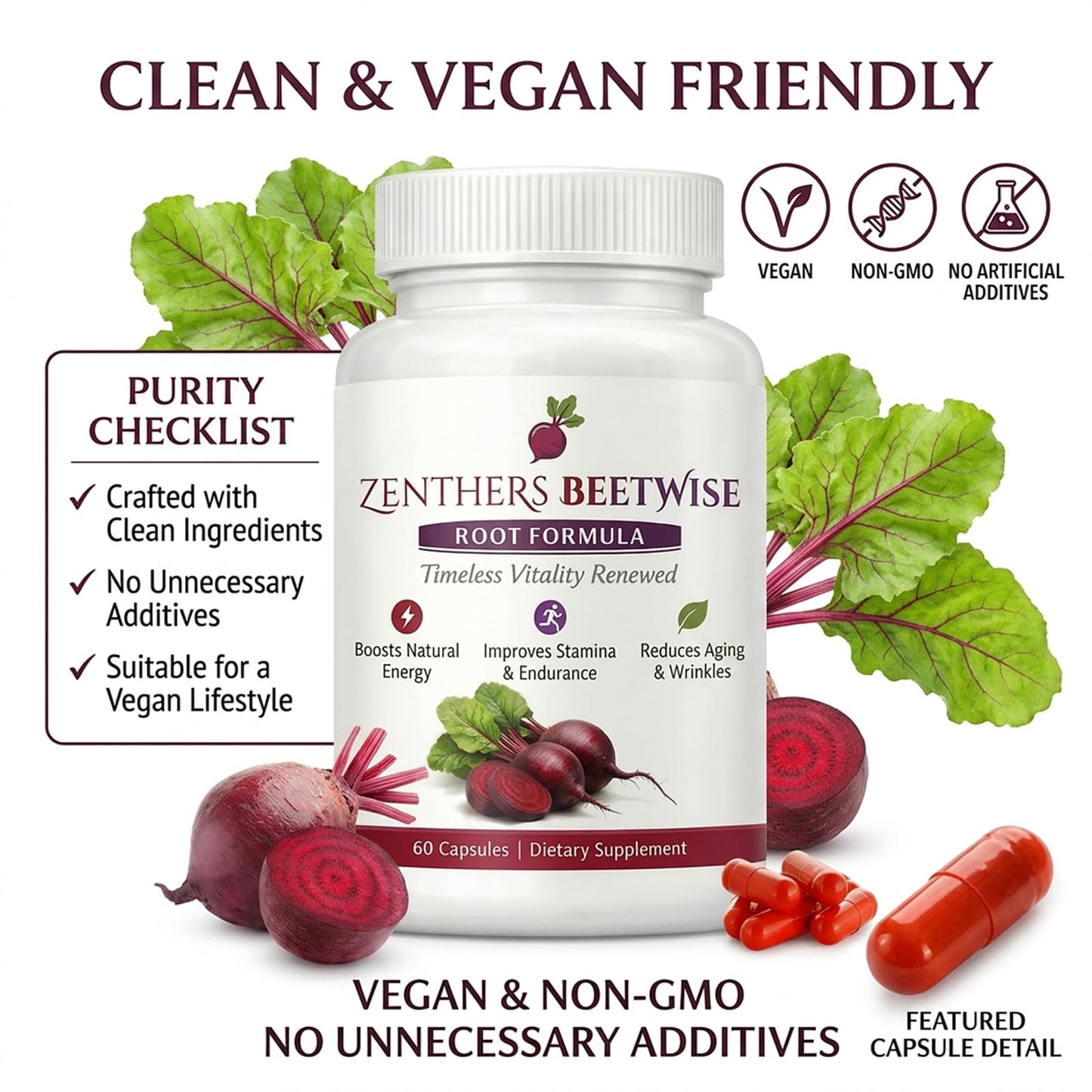 Zenthers Beetwise Cold Pressed 400Mg Natural Energy Support, Vegan-Friendly, Non-GMO, 60 Capsules