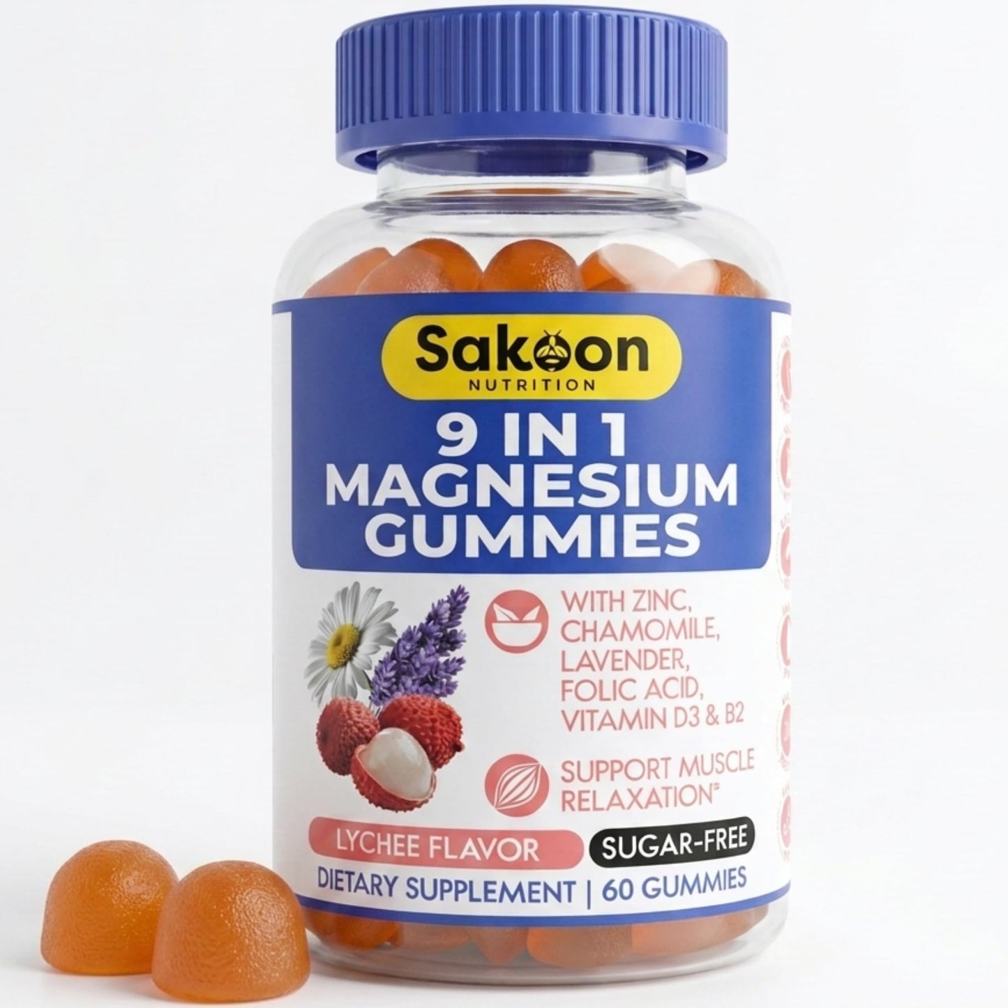 Sakoon Nutrition 9-in-1 Magnesium Glycinate Gummies, 60 Gummies