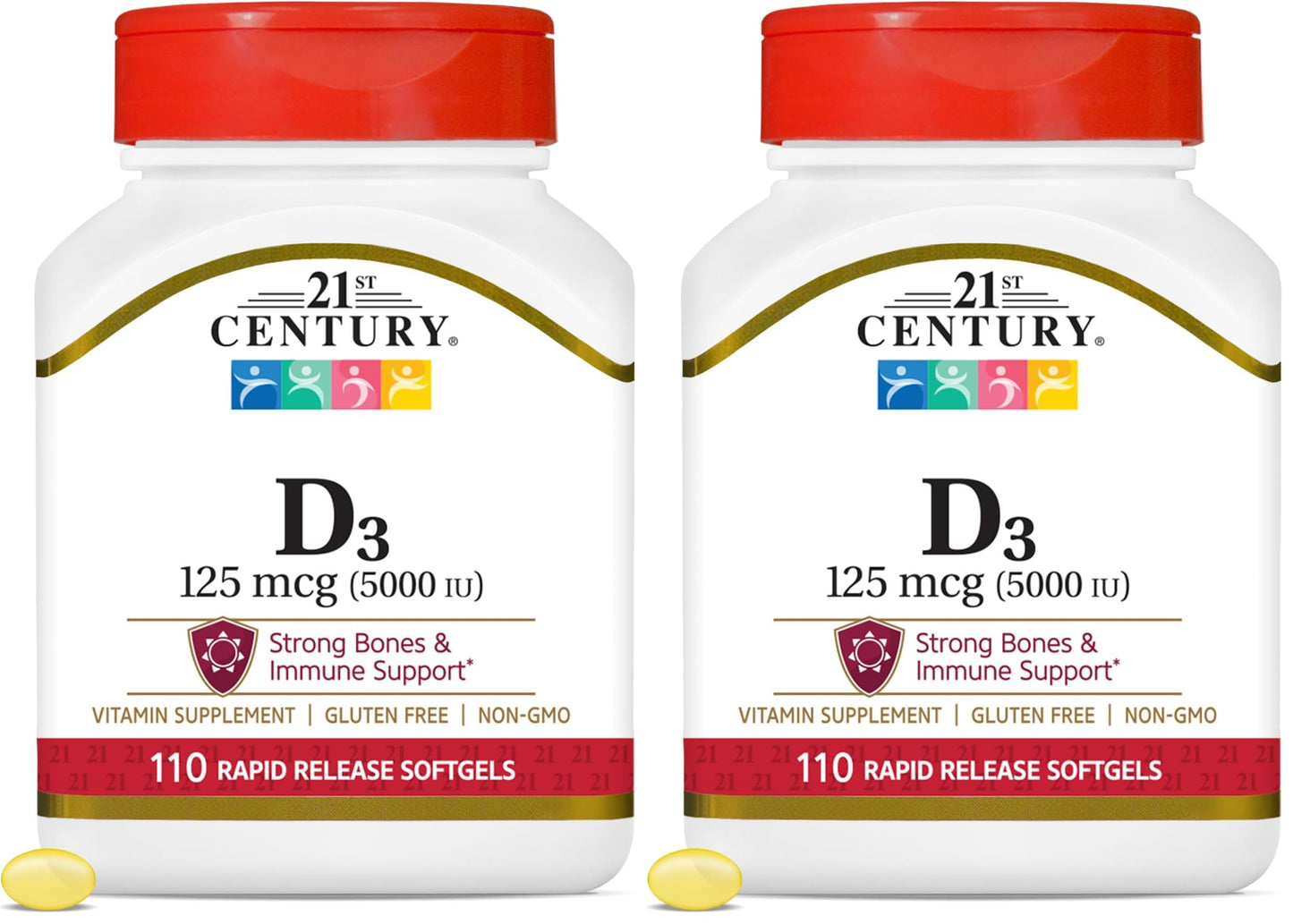 21st Century Vitamin D3 125 mcg (5,000 IU) Rapid Release Softgels, 220 Count