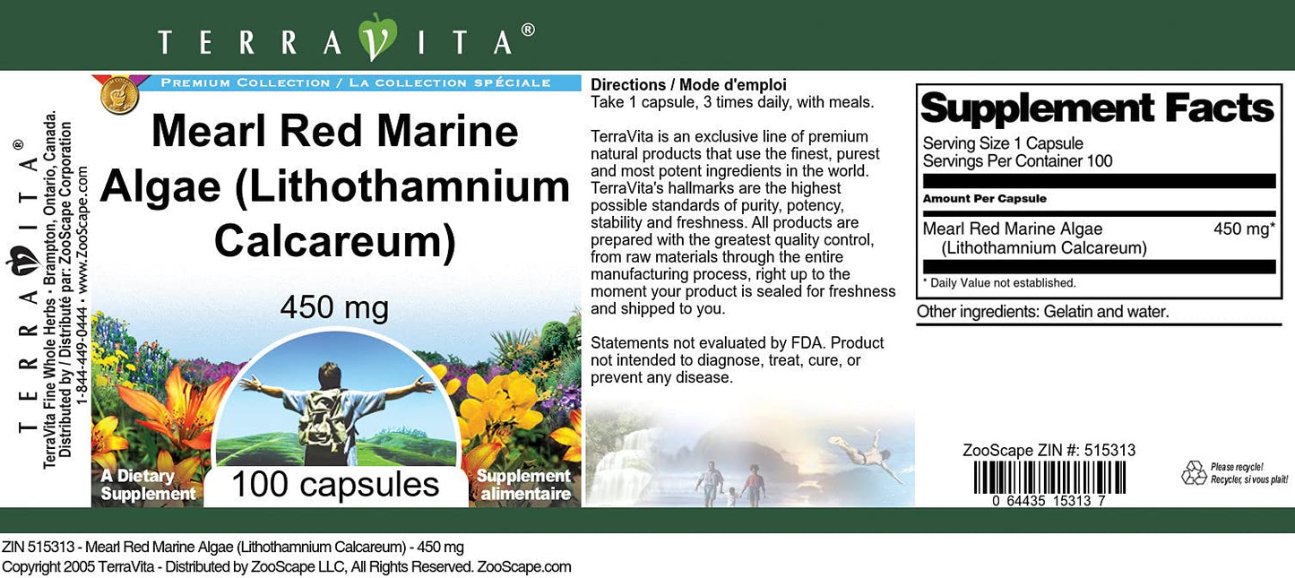 Terravita Mearl Red Marine Algae - 450 mg Capsule, 100 Capsules