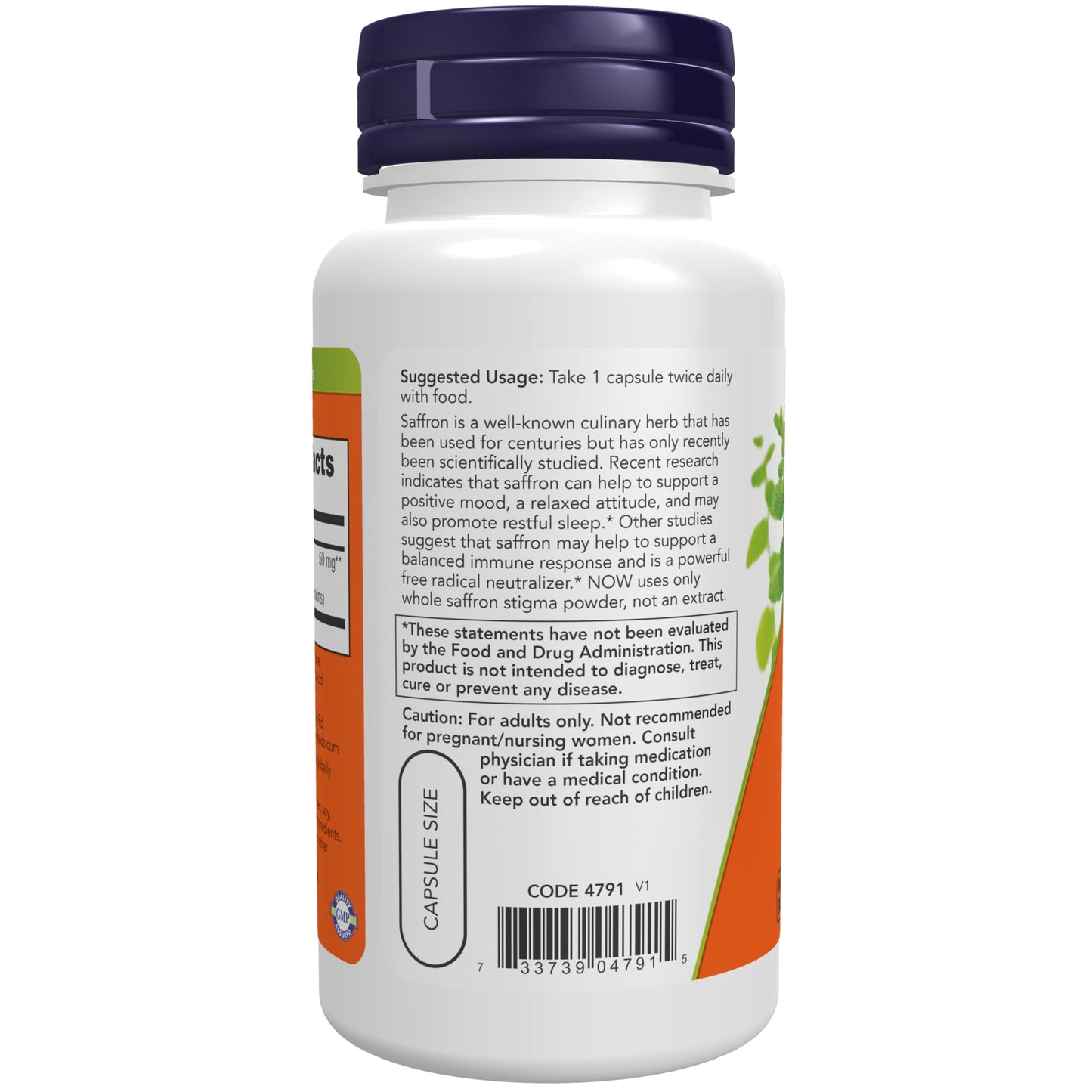 NOW Foods Saffron Whole Herb 50 mg with 10% Crocins Capsules, 60 Count