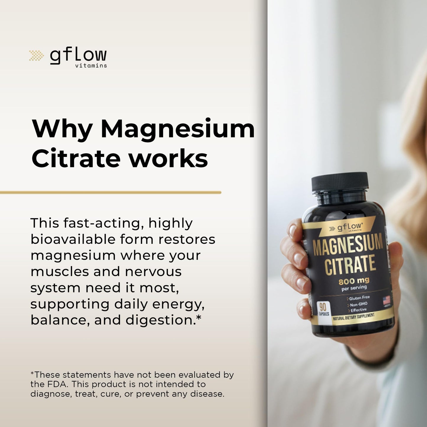 Gflow Vitamins Magnesium Citrate Supplement Capsule 90 Count