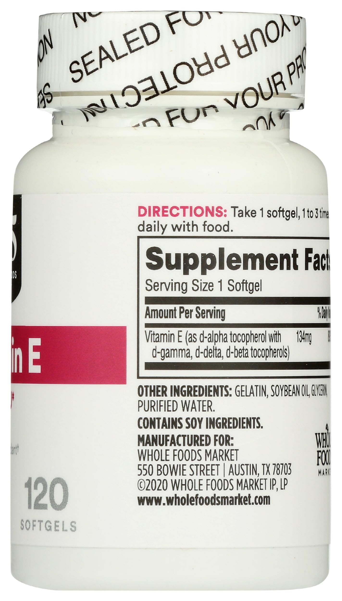 365 by Whole Foods Market Vitamin E 200 IU Softgels 120
