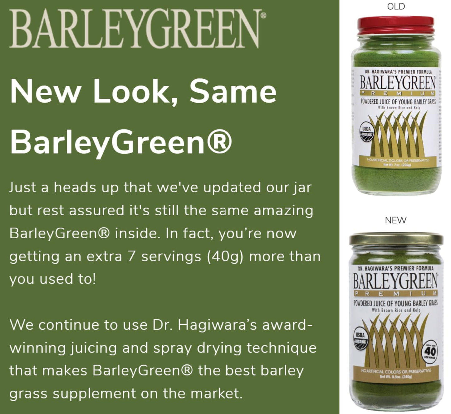 BARLEYGREEN Dr. Hagiwara's Original Premium w/Kelp - Organic Barley Grass Juice Powder, 8.5 oz