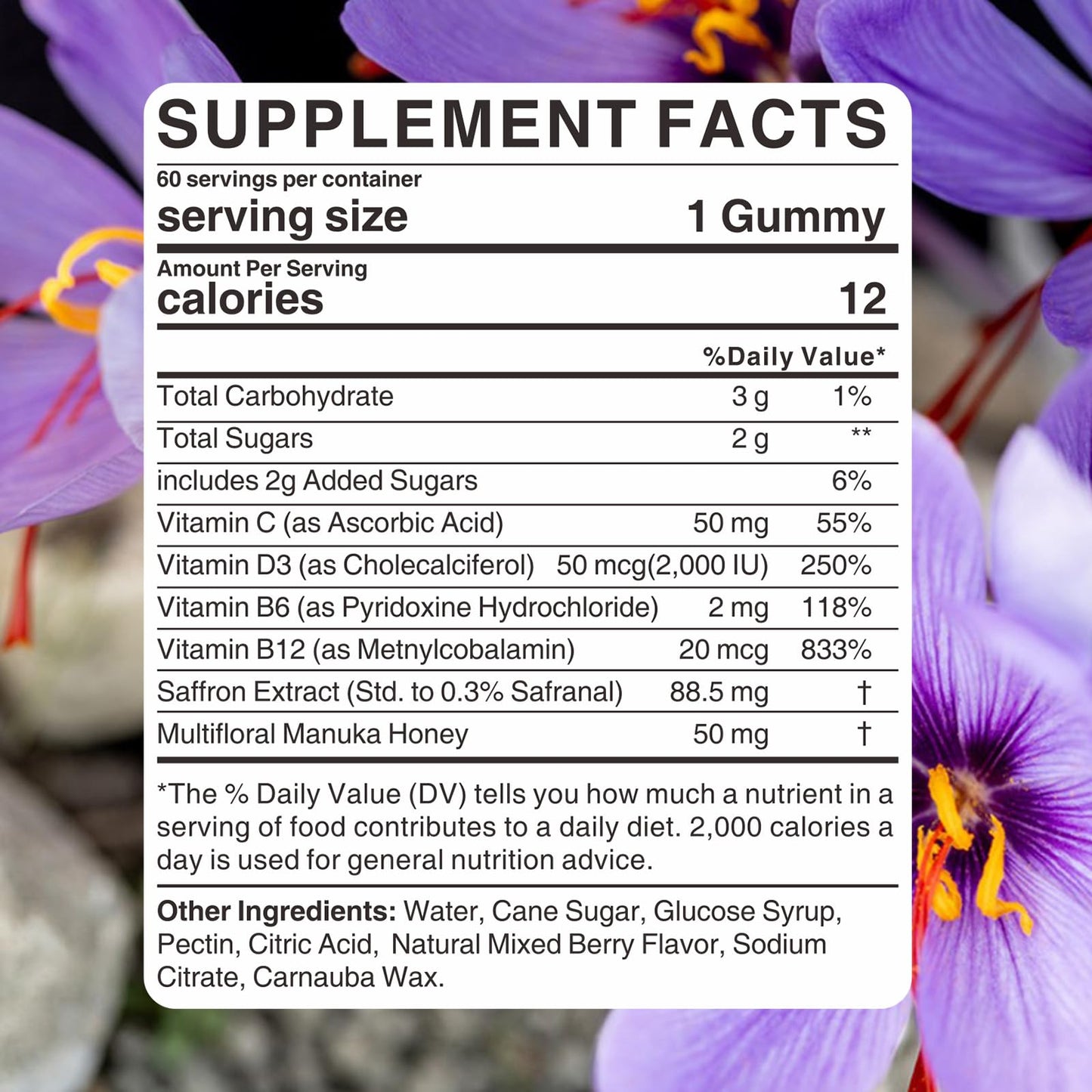 SylvaMyst Natural Saffron Gummies - Relaxation Support Gummy 60 Count