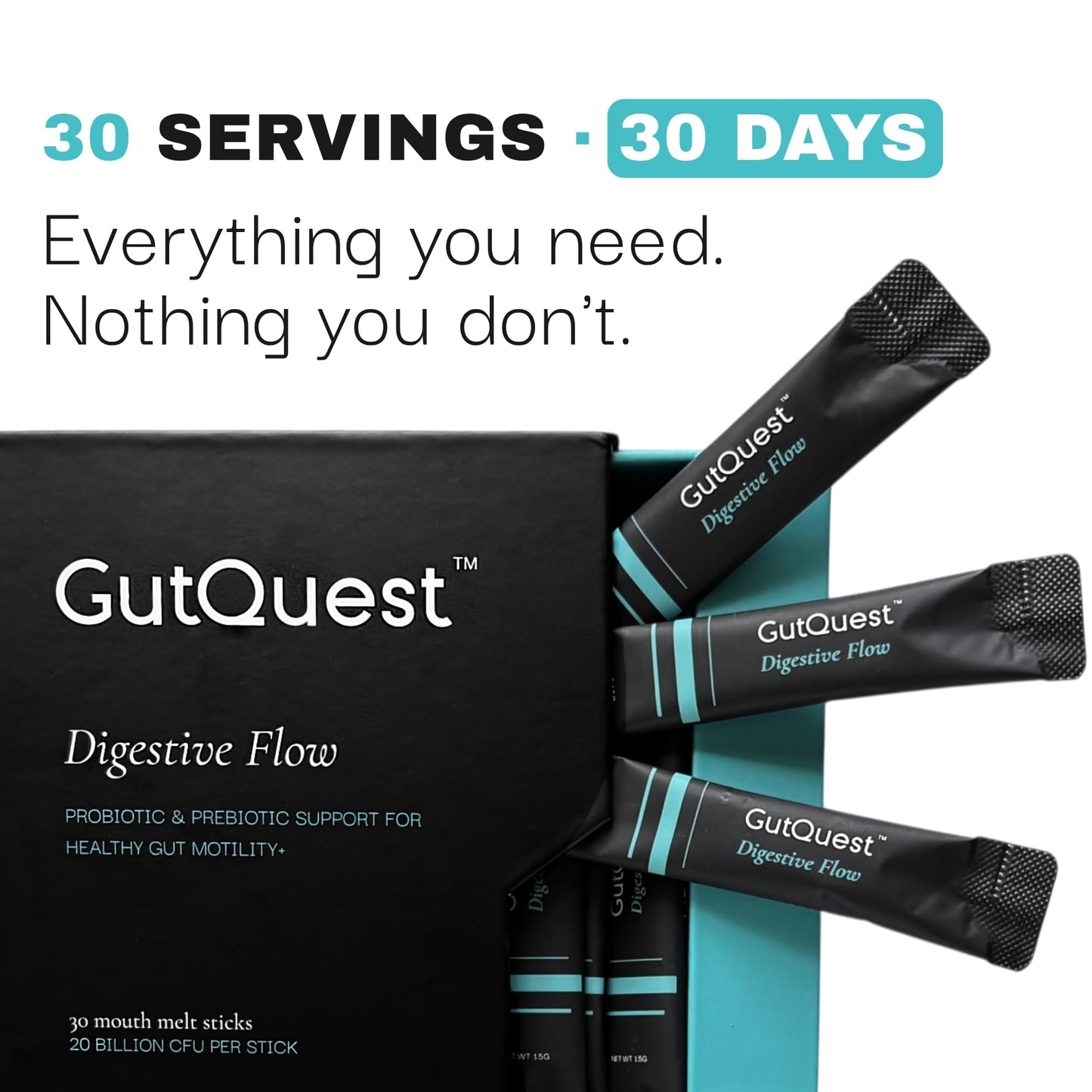 GutQuest Digestive Flow Probiotic + Prebiotic Powder, 1.58 oz