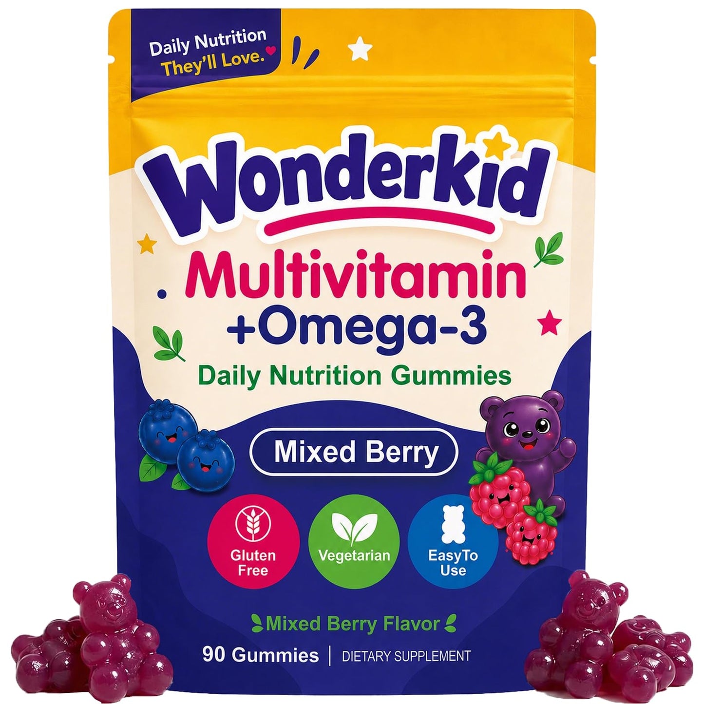 Pricyru Wonderkid Vitamin Kids Multivitamin Gummies + Omega-3, 90 Count
