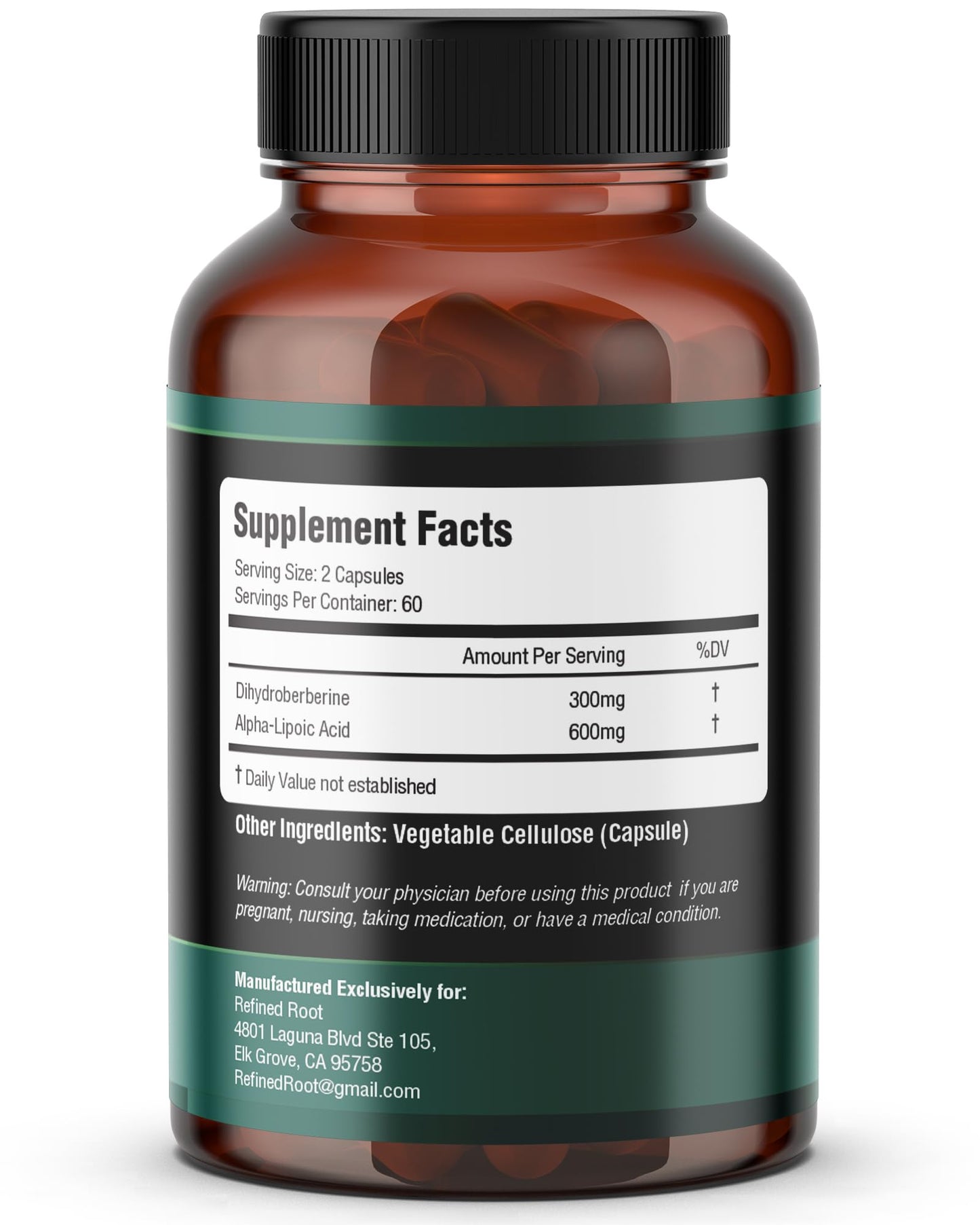 Blast Supplements Refined Root Dihydroberberine 300mg with Alpha Lipoic Acid 600mg Supplement Capsule, 120 Count