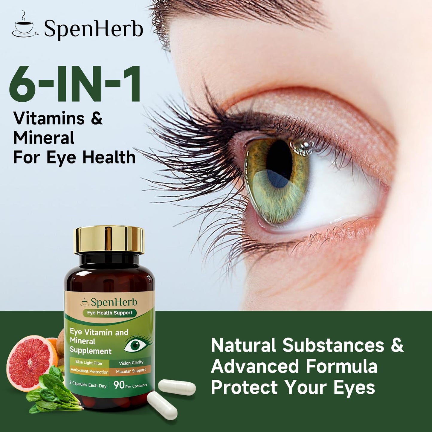 SpenHerb Eye Vitamin and Mineral Supplement Vision Support with Lutein and Zeaxanthin, 180 Capsules