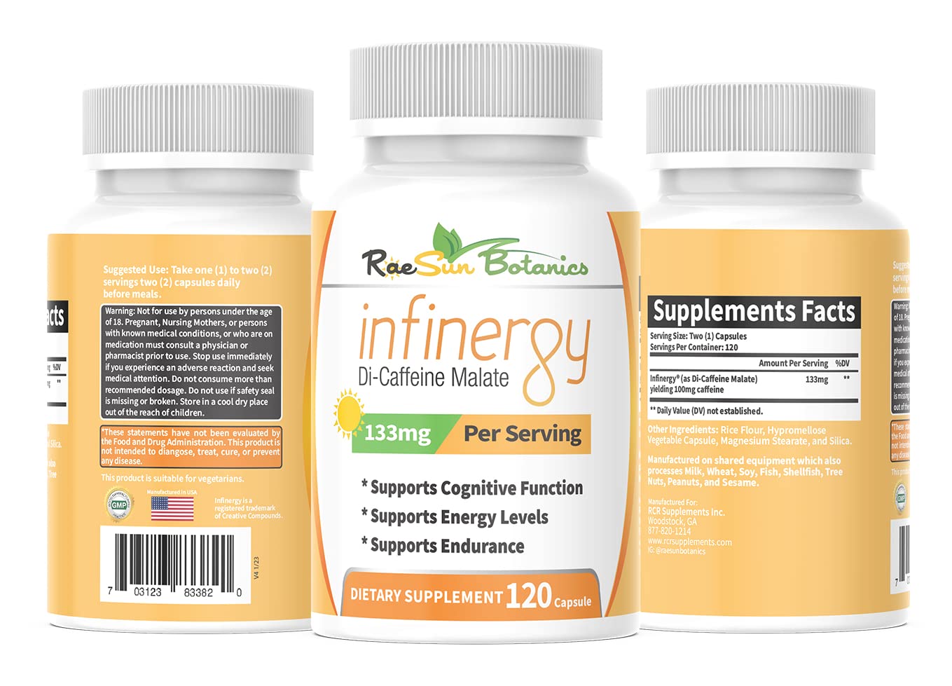 RaeSun Botanics Infinergy Di-Caffeine Malate 133mg Capsules 120 Count