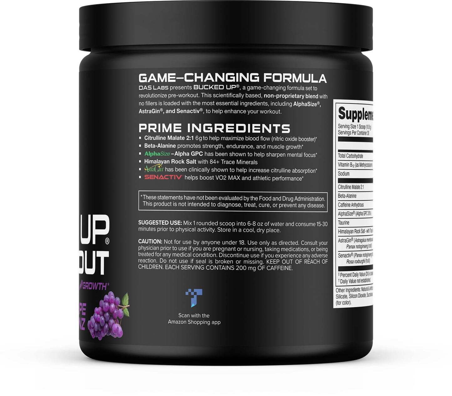 Bucked Up Pre Workout Powder (Grape) 10.99 Ounce