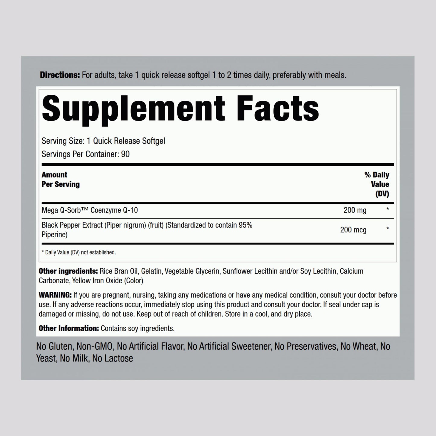 Piping Rock CoQ10 200mg Softgels, 90 Count