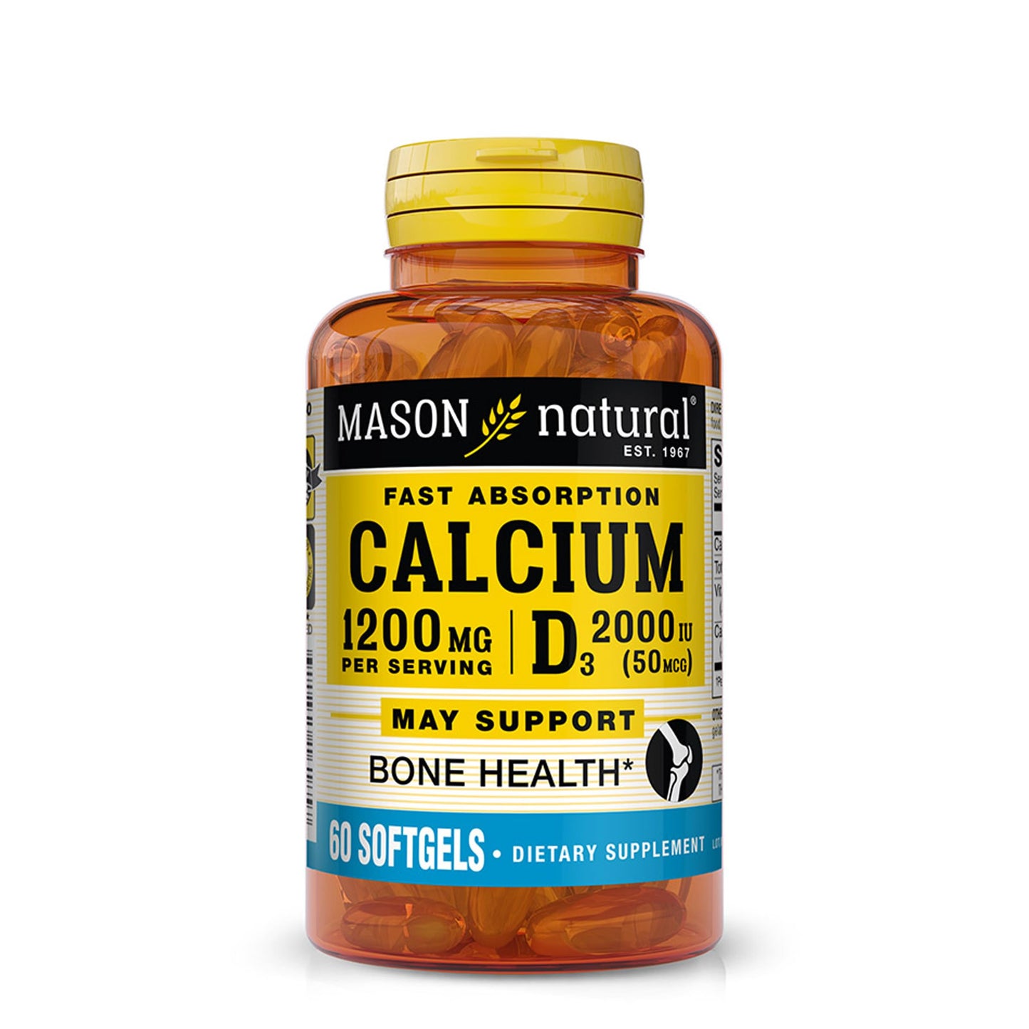 Mason Natural Calcium 1,200 mg with Vitamin D3 50 mcg (2,000 IU) Softgels, 60 Softgels