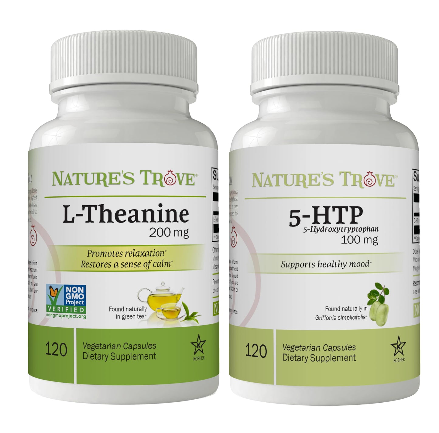 Nature's Trove L-Theanine 200mg & 5-HTP 100mg Vegetarian Capsules, 120 Capsules