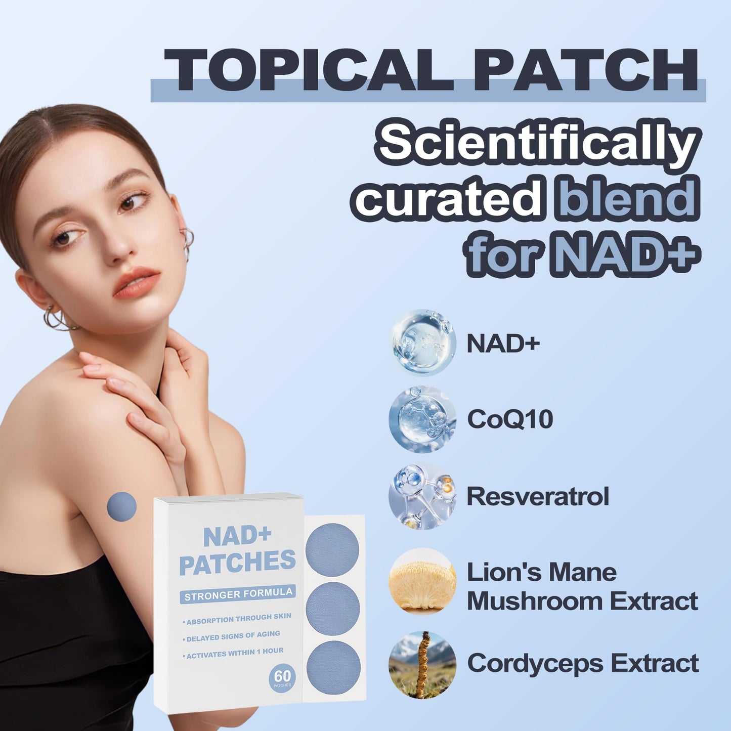 Rulinal NAD Patches for Women NAD+ Patch for Anti-Aging and Wellness Support with CoQ10, Nicotinamide, Vitamin C, Biotin, 60 Count Tablets